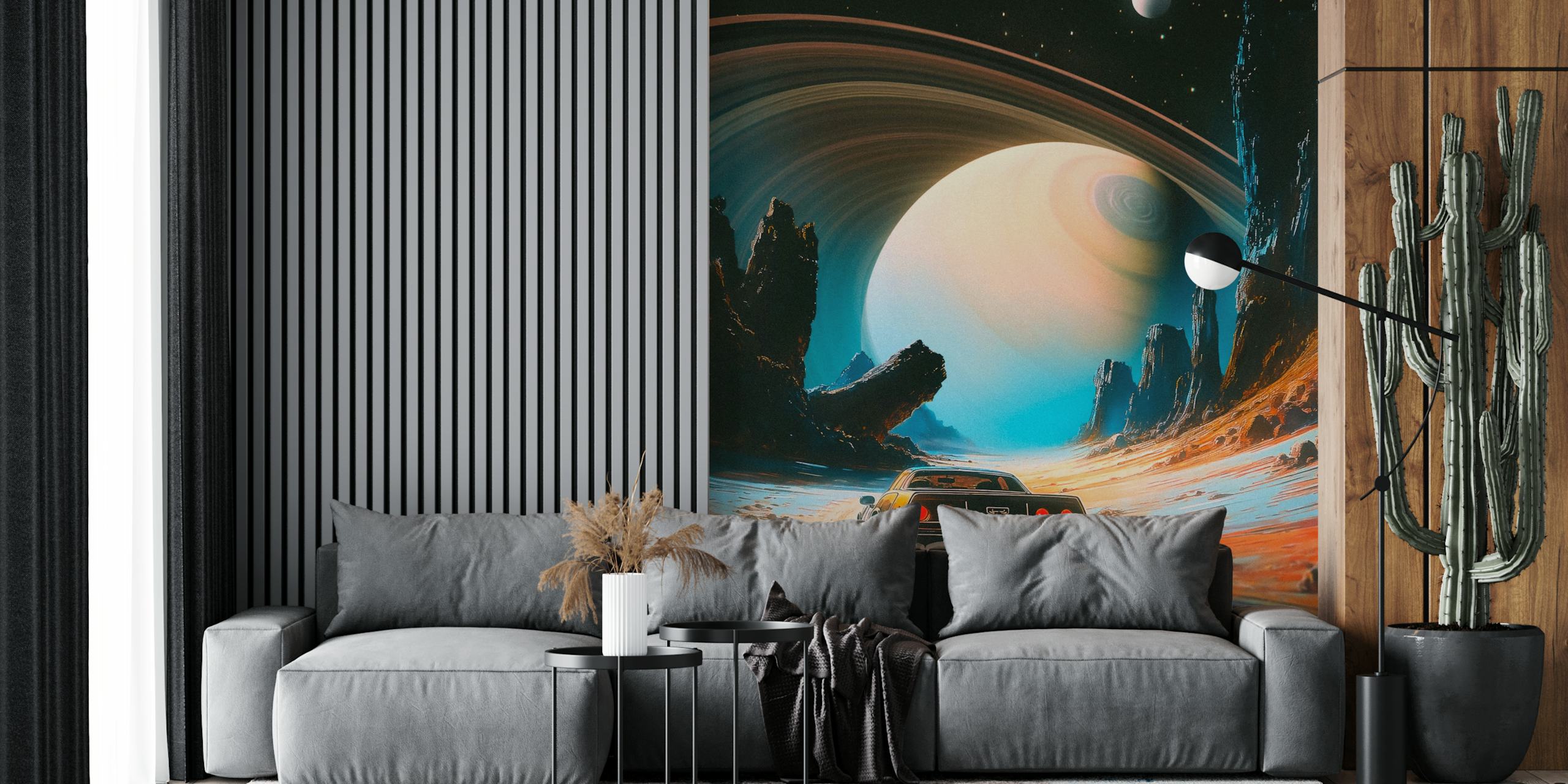 Cosmic adventure wallpaper in a modern room