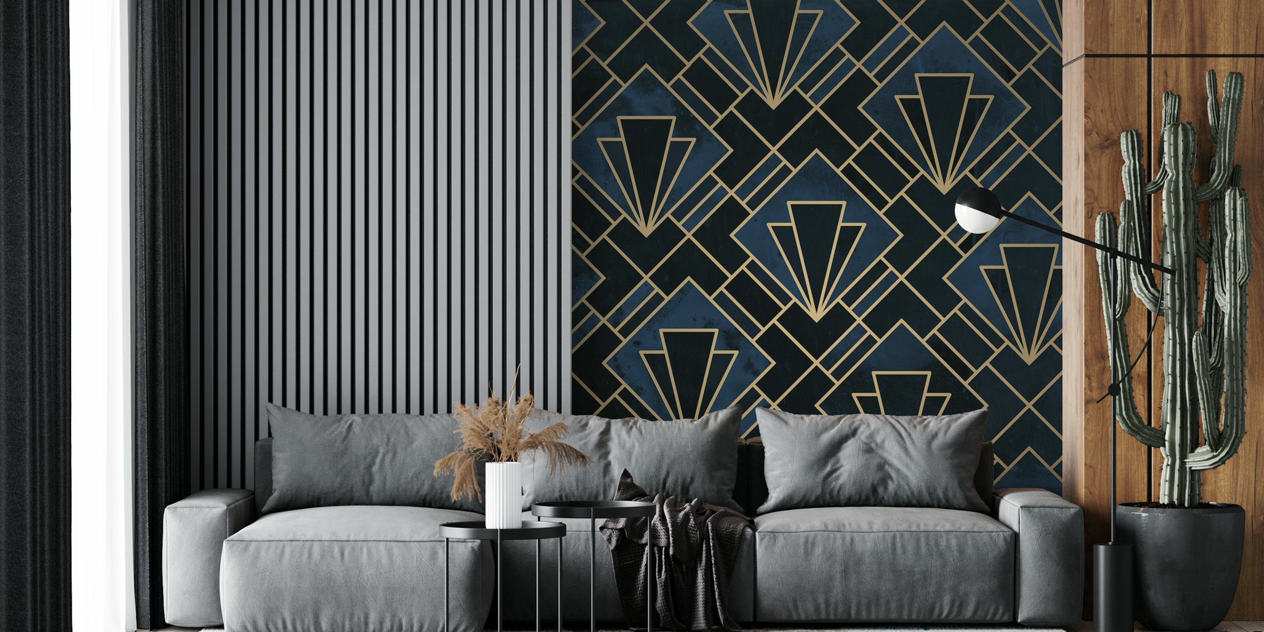 Navy Blue Art Deco Mosaic tapet i et rom