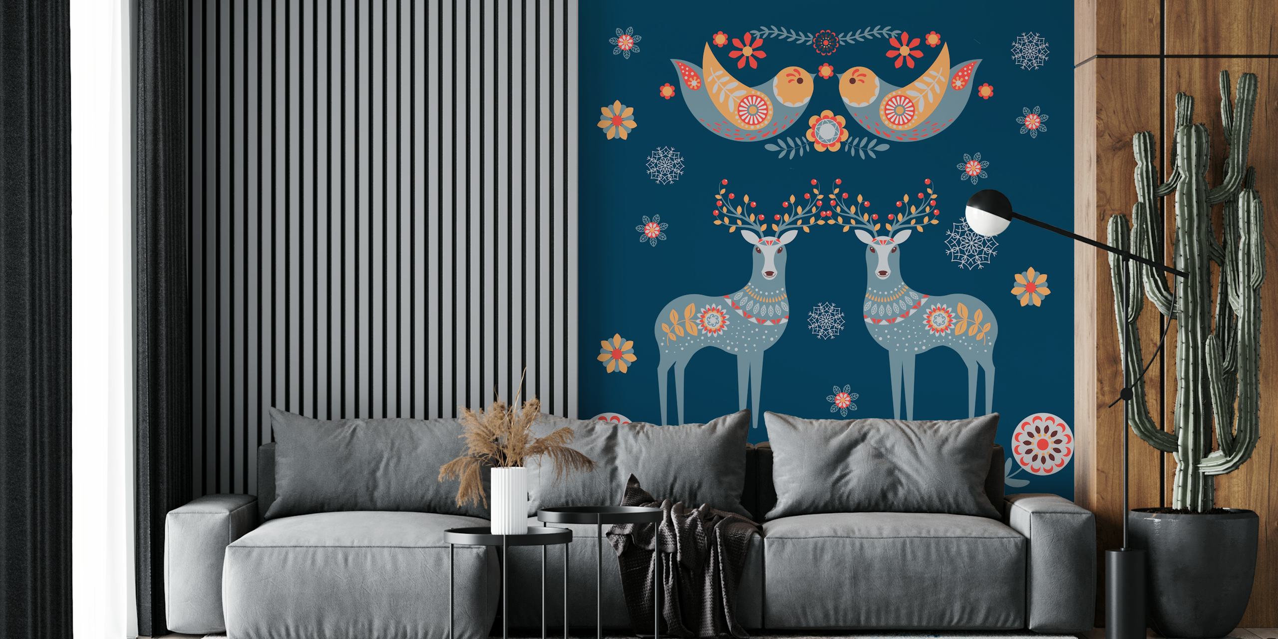 Design della carta da parati Nordic Winter Blue in una stanza