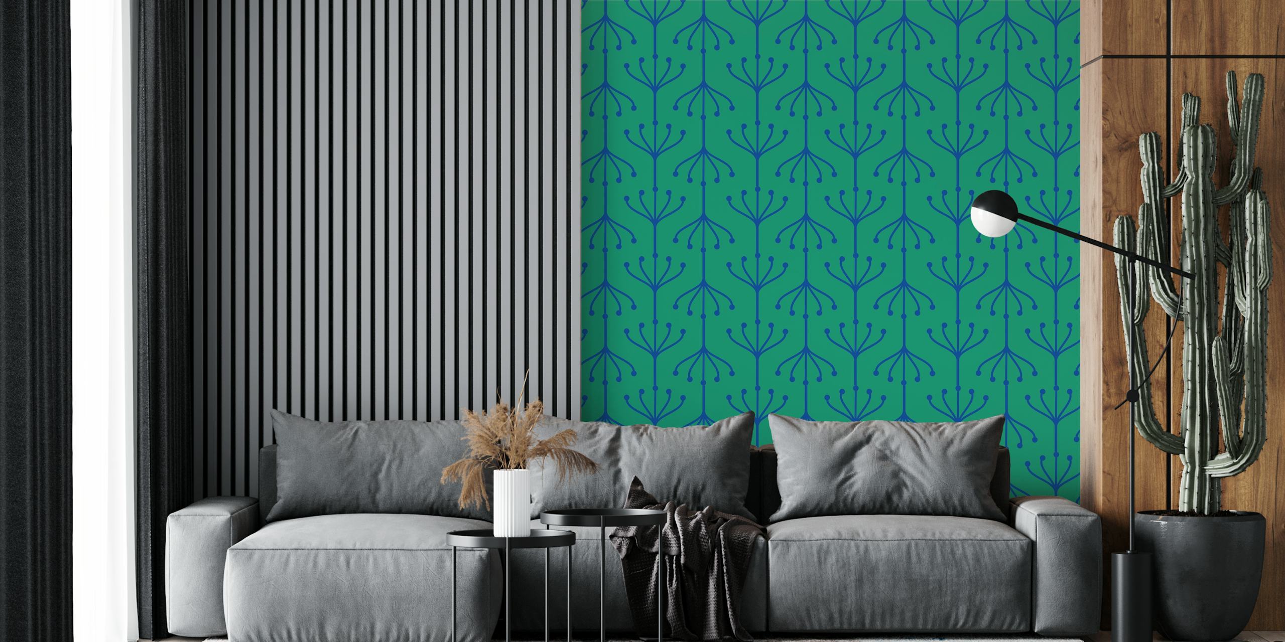 Ταπετσαρία Plant ornaments forest green σε ένα δωμάτιο