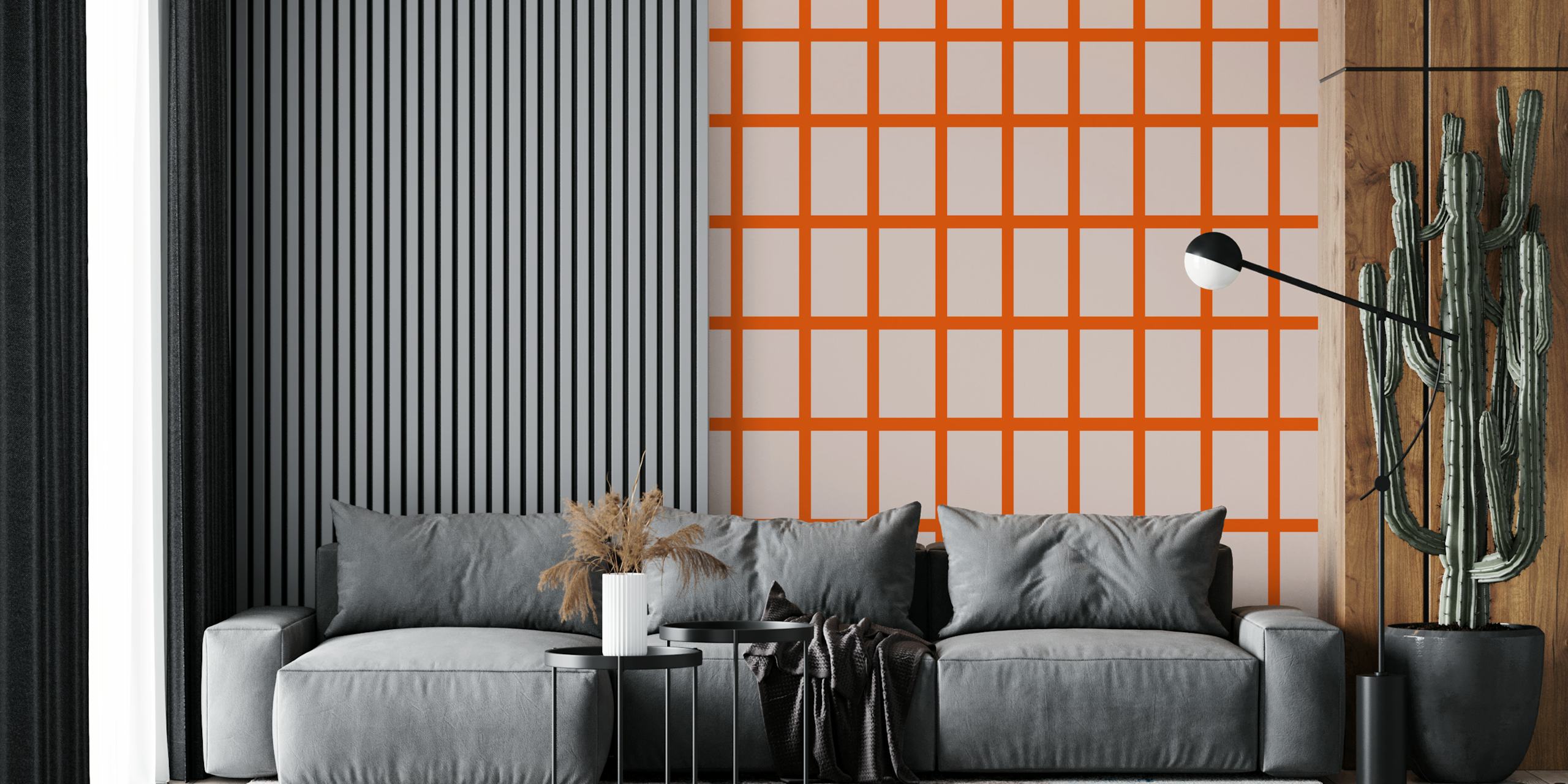 Geometric orange grid pattern on light background wallpaper