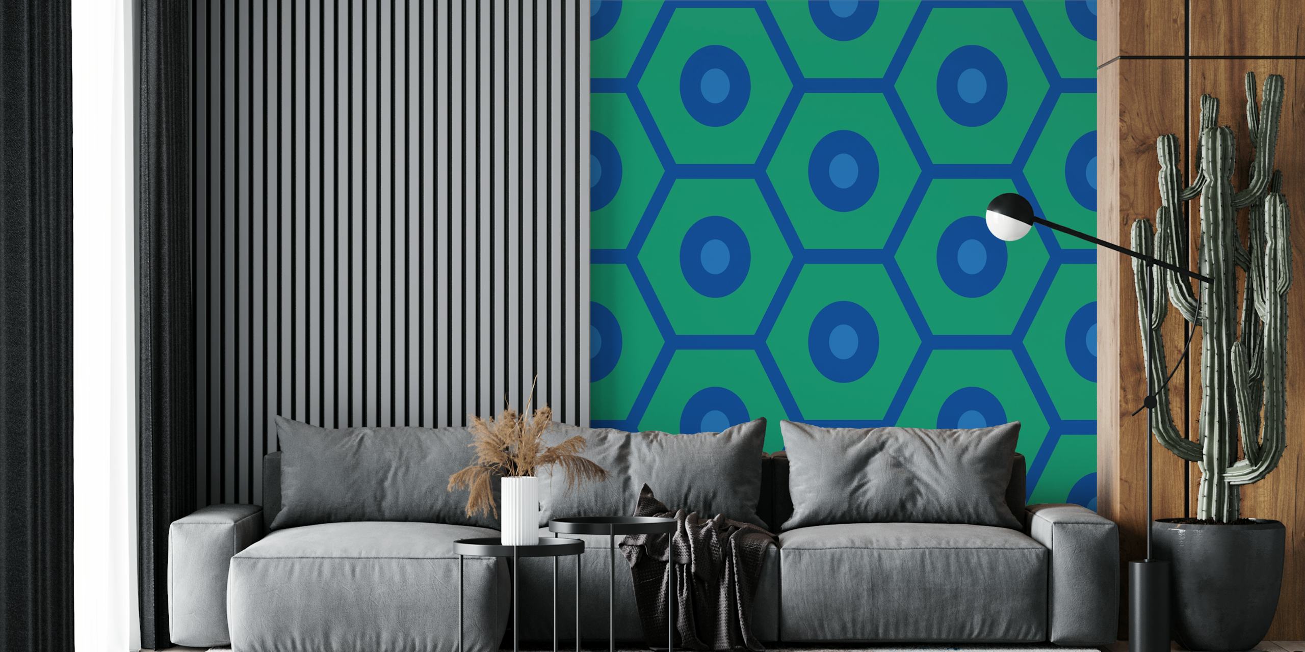 Hexagon geometric wallpaper design in a room
