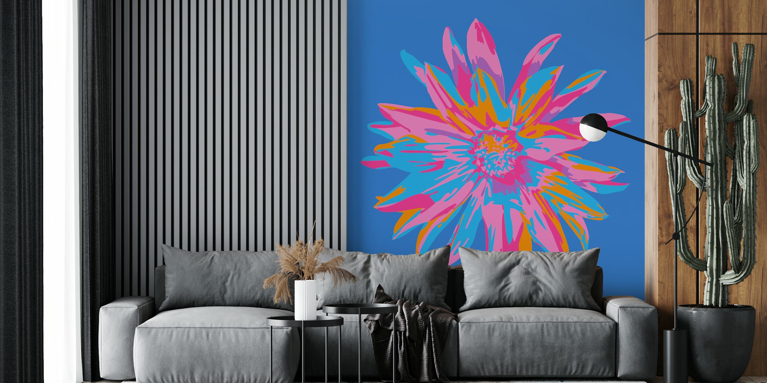Dahlia Bursts Abstract Floral Wallpaper Huoneessa