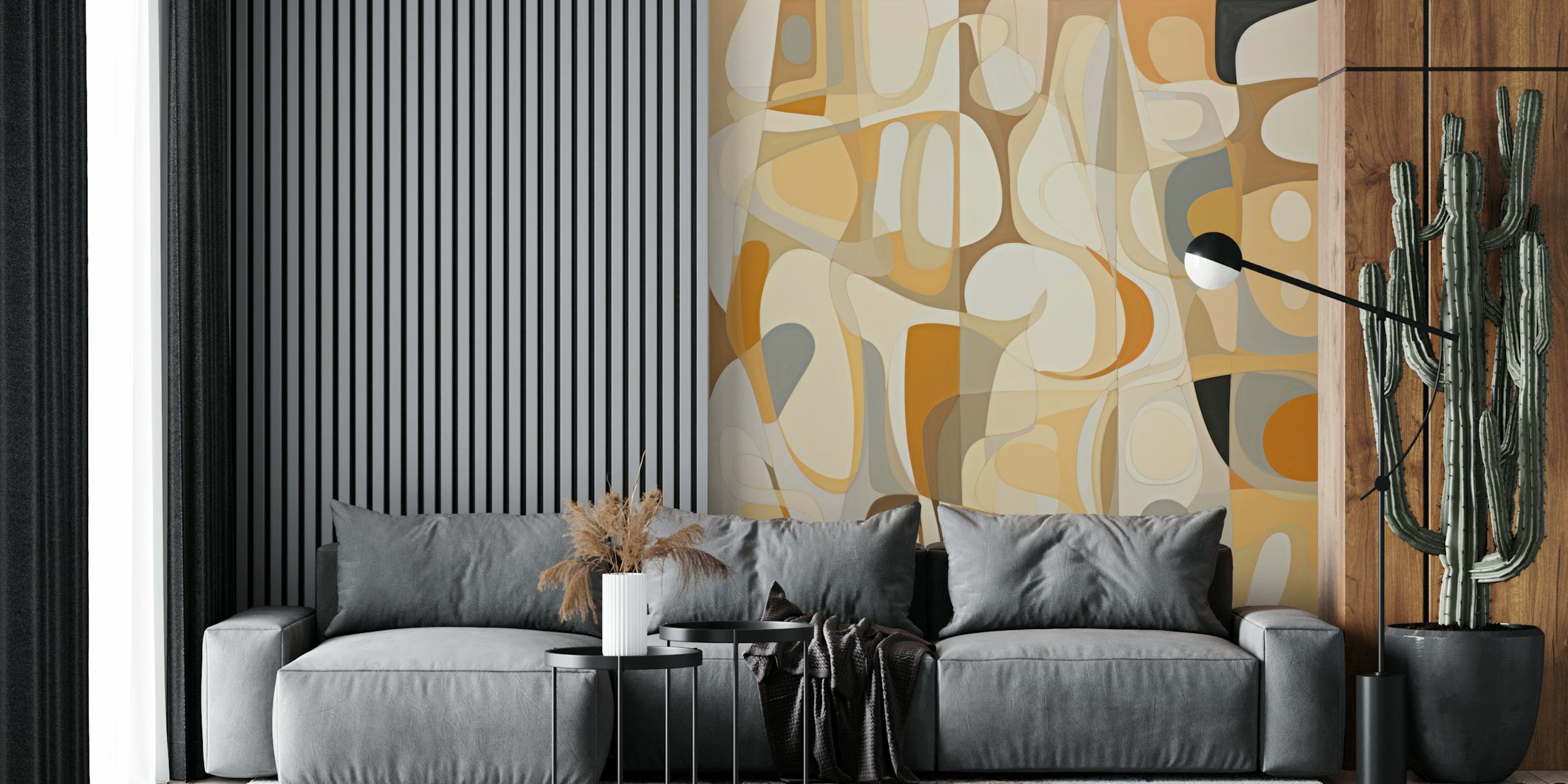 Geometric shapes in orange, beige and black wallpaper