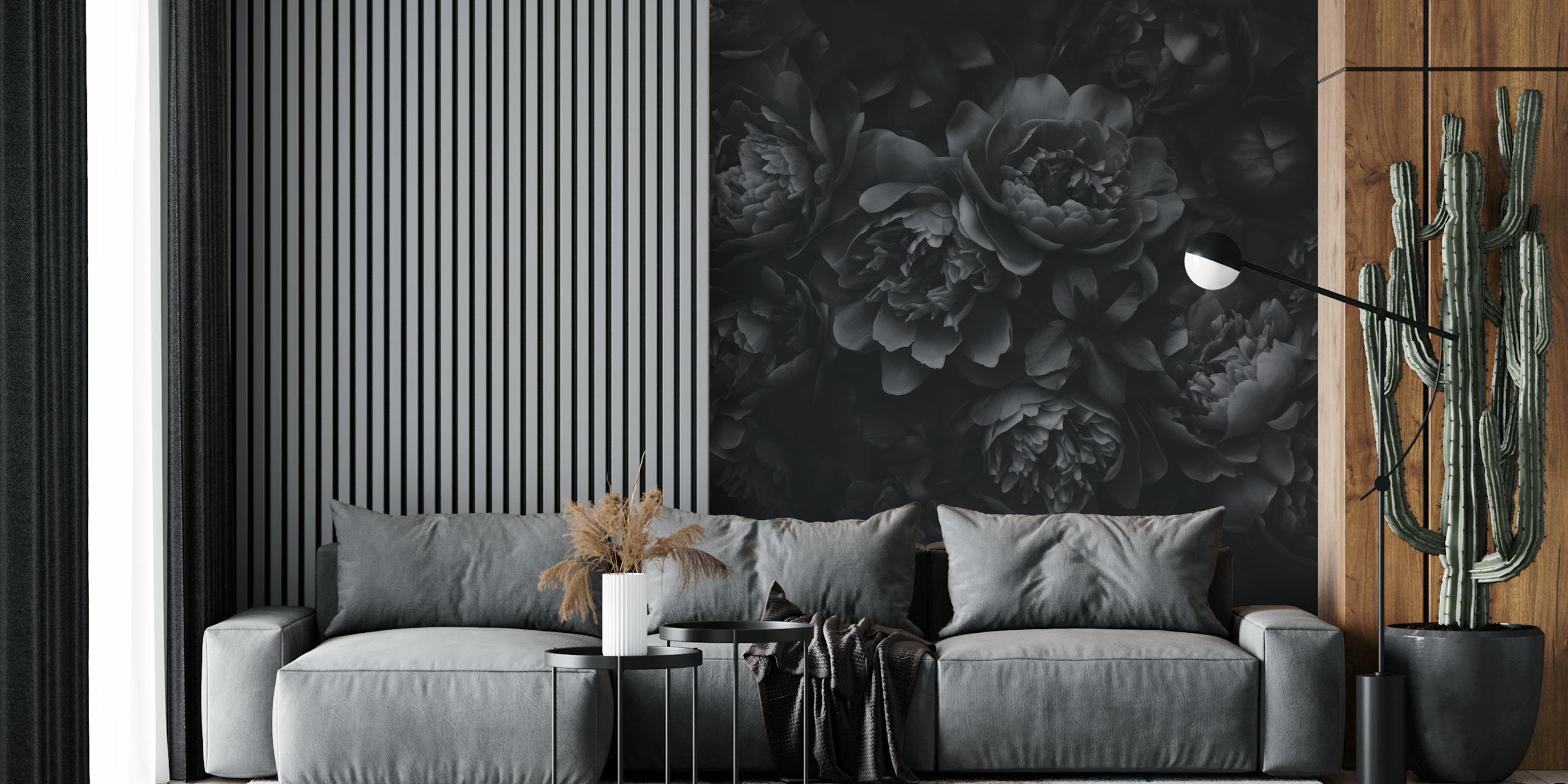 Opulent Flowers Black Grey tapeta v pokoji