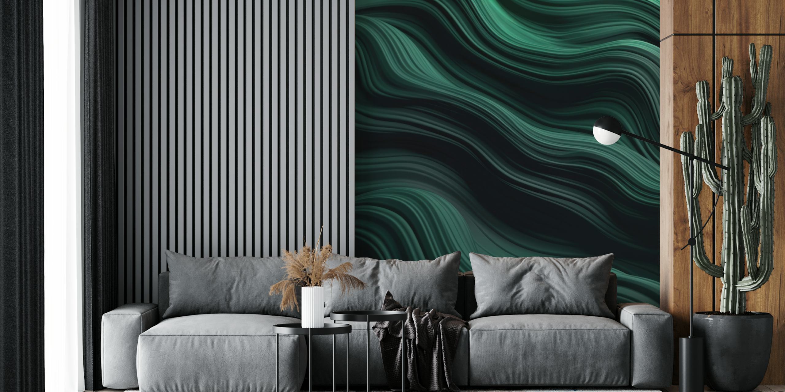 Emerald Green Waters Ethereal Waves wallpaper in a room