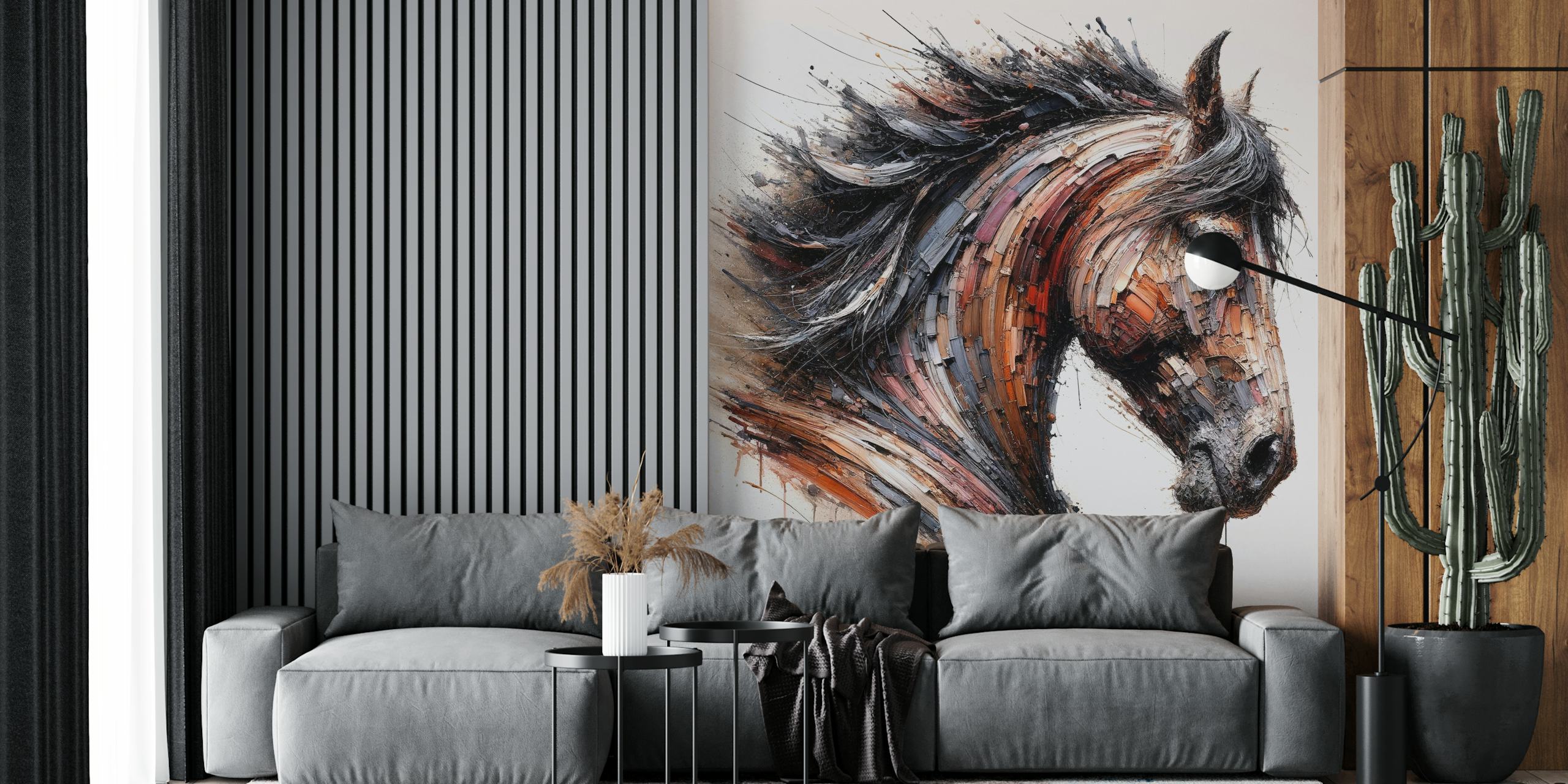 Dynamic horse wall mural with expressive brush strokes