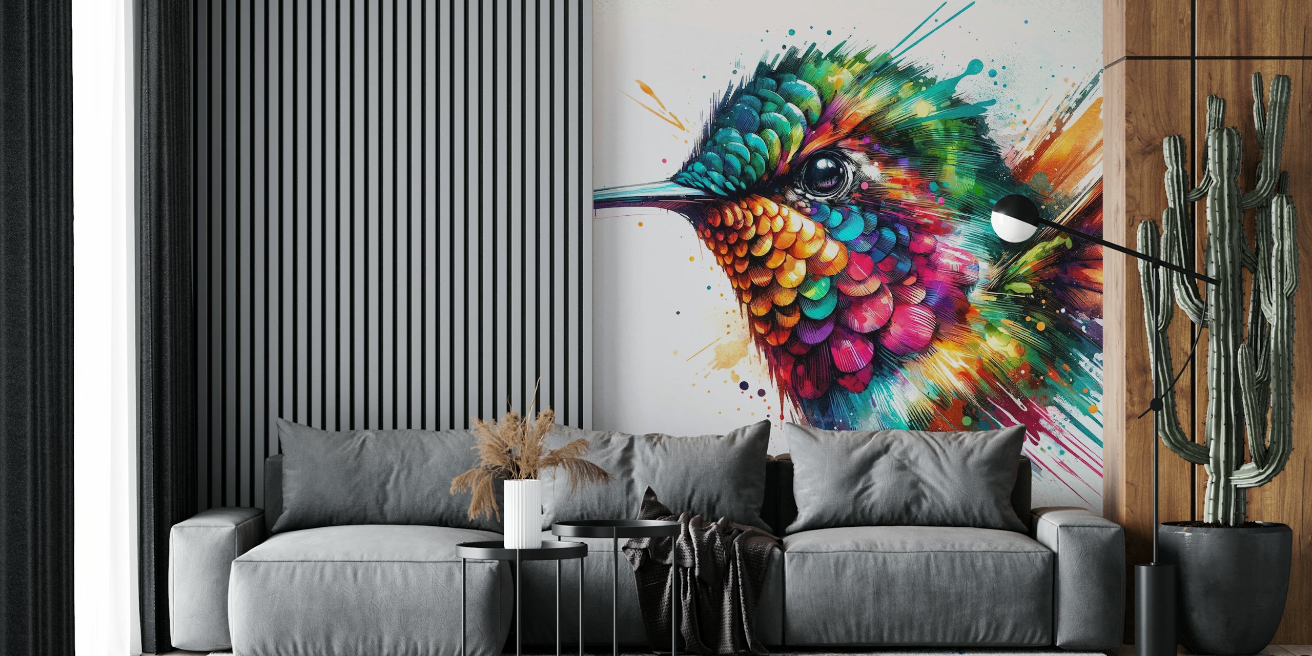 Colorful watercolor hummingbird art with bright details wallpaper