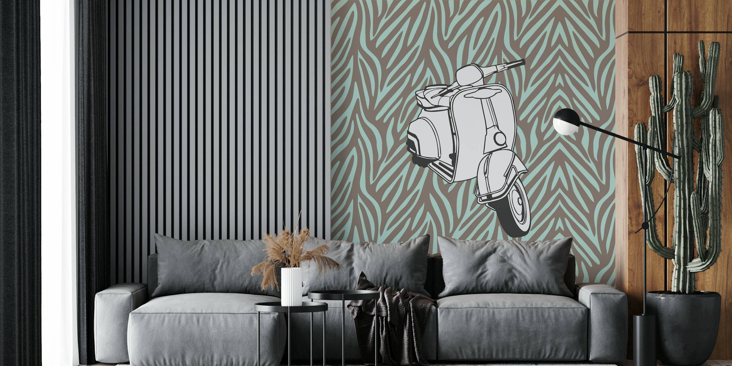 Tapeta w zwierzęcy wzór Taupe sage z Vespa bike