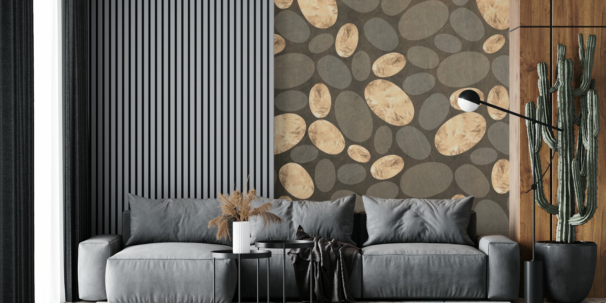 Golden Foil Pebble Abstraction wallpaper in a room