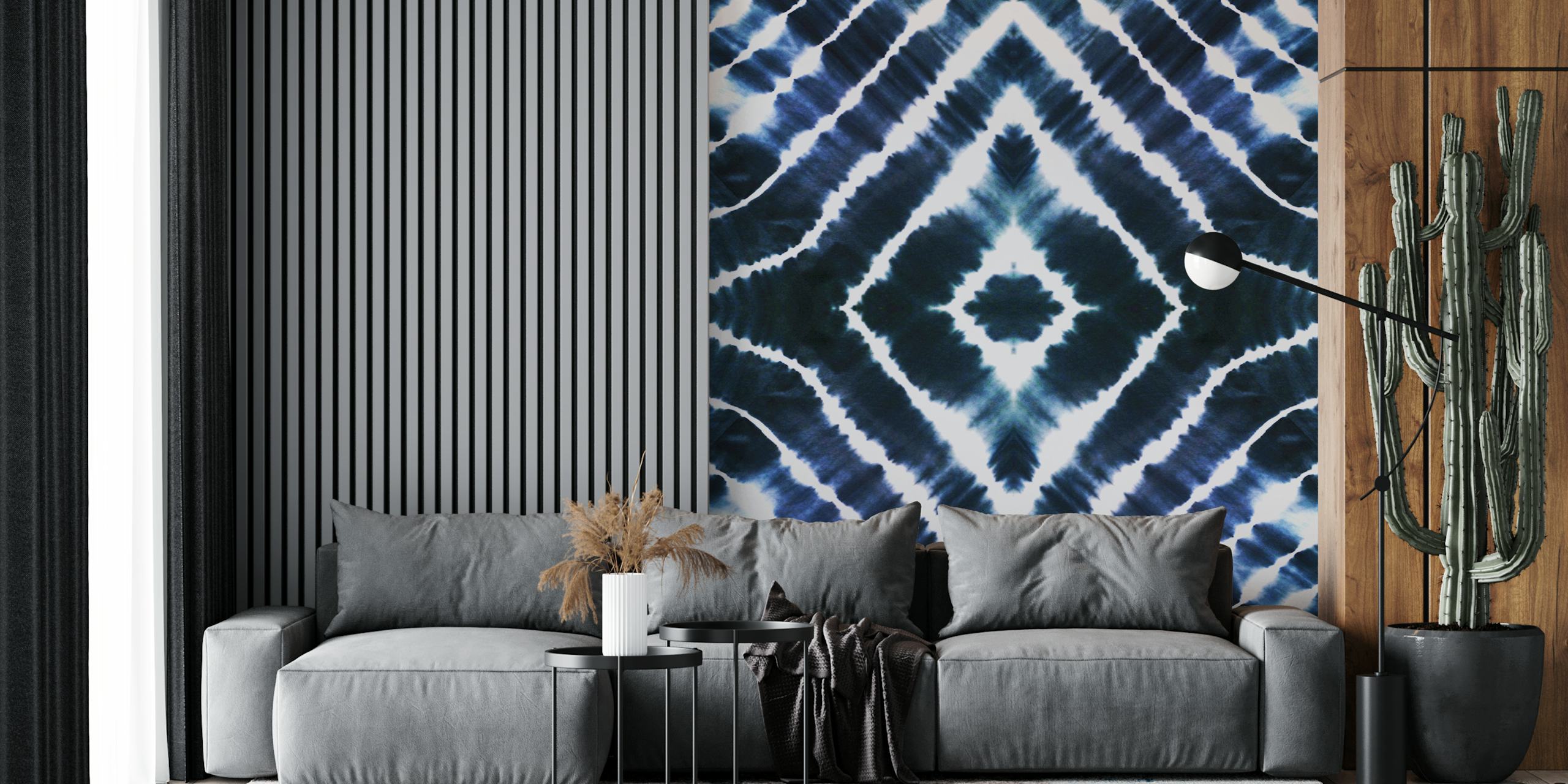 Tie Dye Wake Up Call Indigo wallpaper in a room