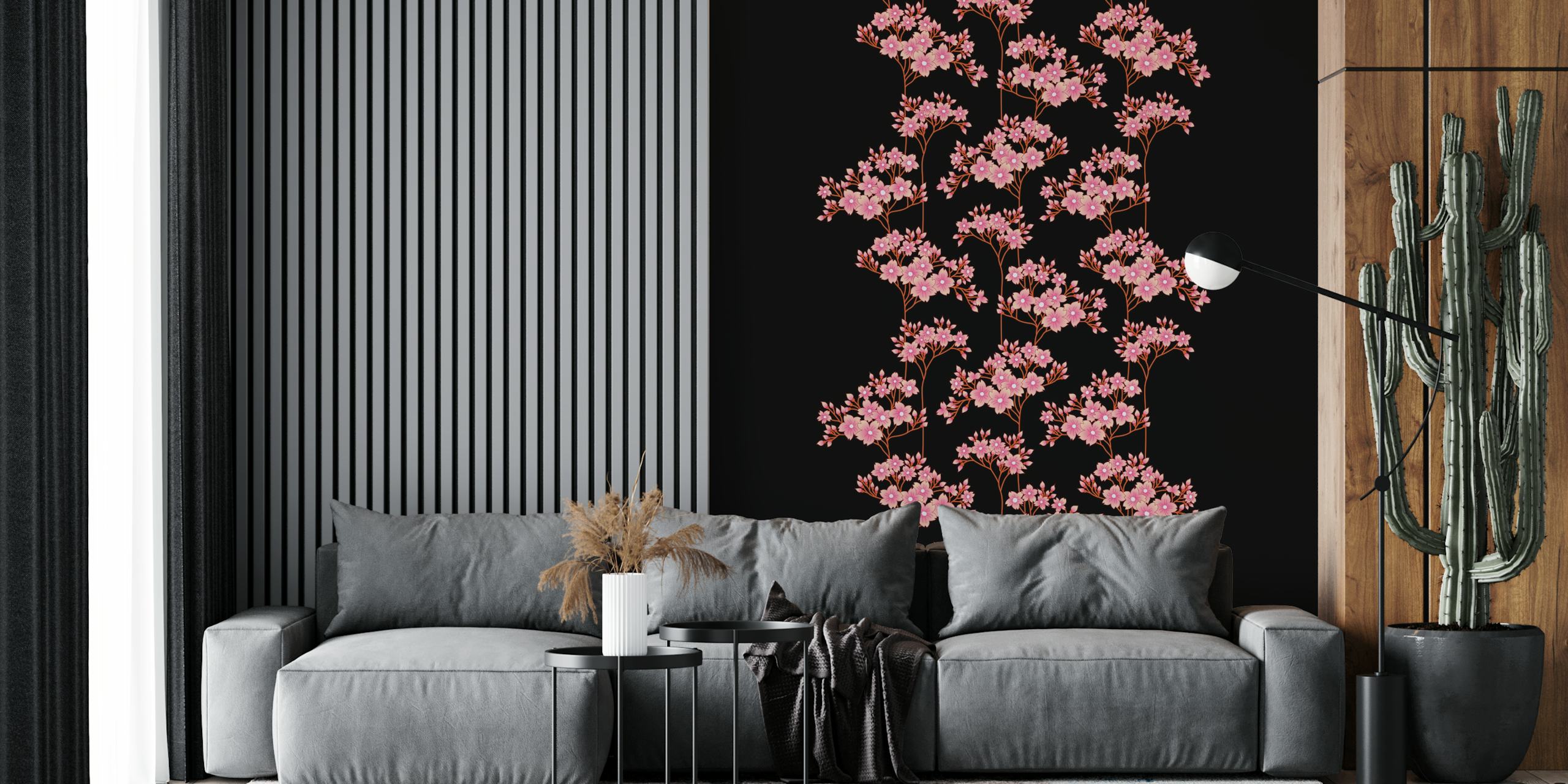 Ταπετσαρία Pink Blossoms σε μαύρο φόντο