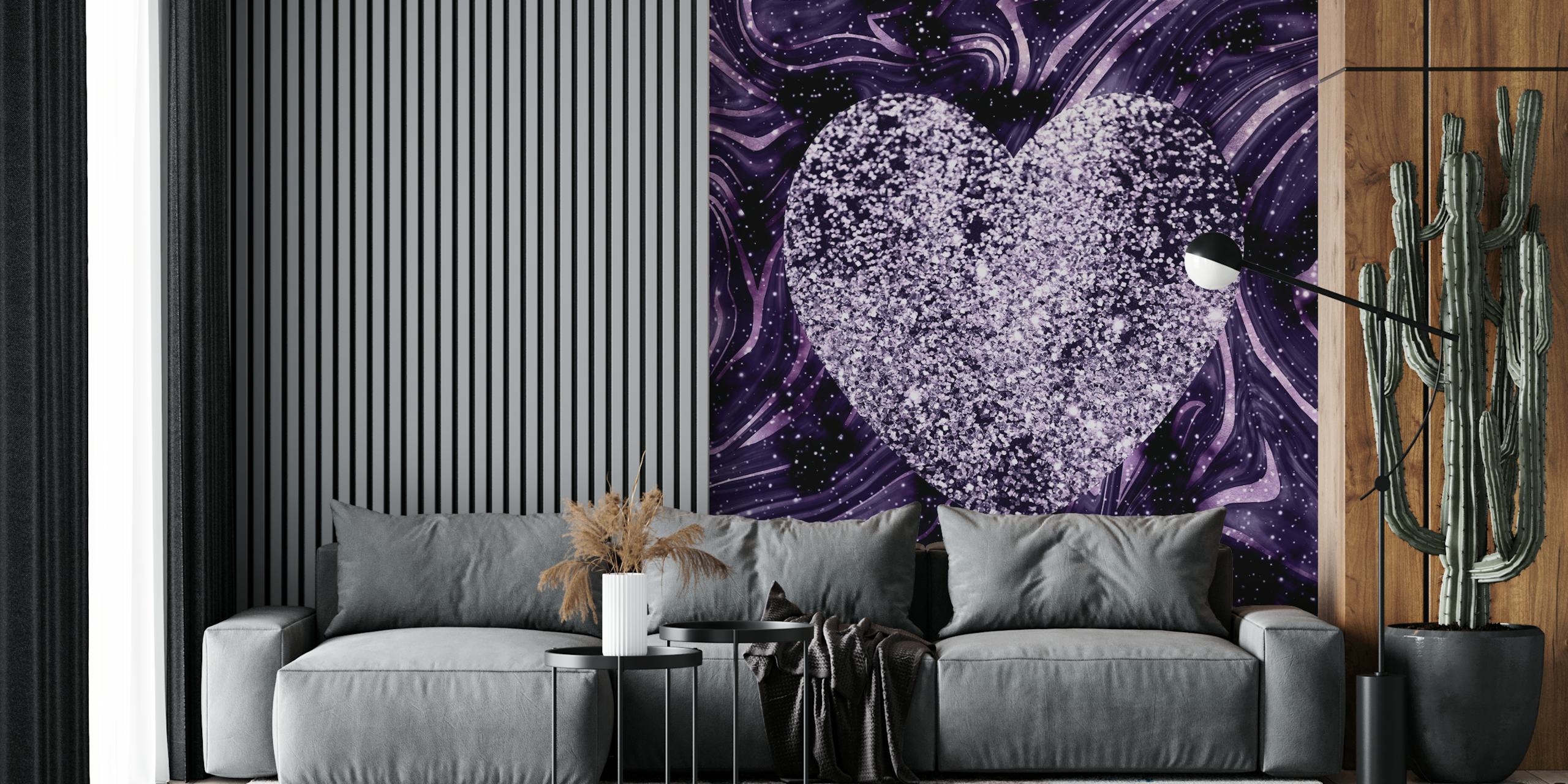 Glitter heart design against a swirling purple background wallpaper