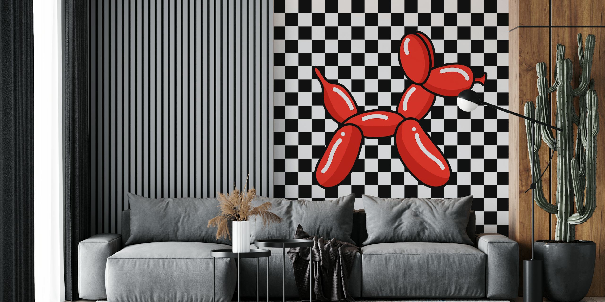 Carta da parati Red Balloon Dog esposta in una stanza
