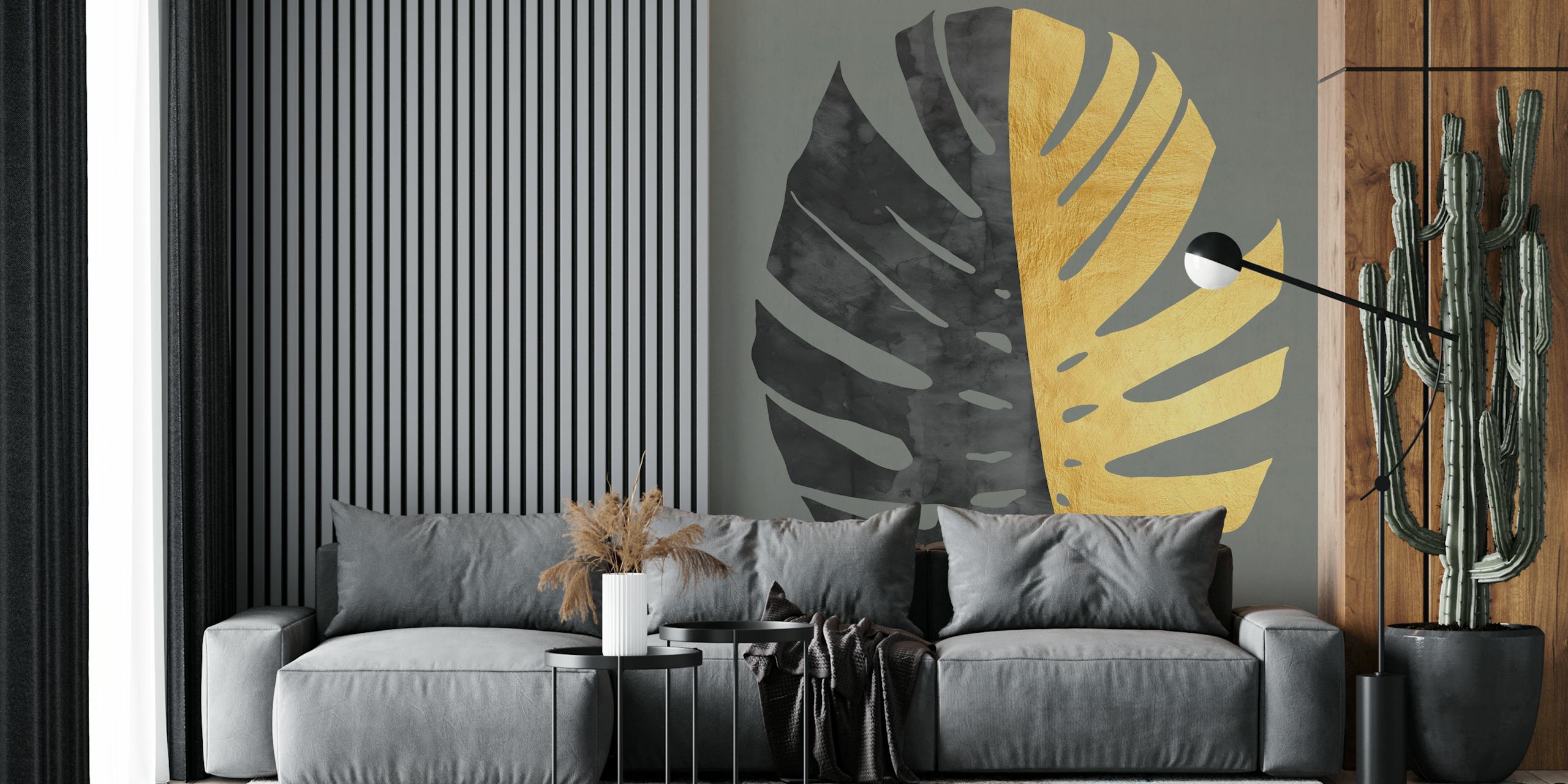 Papel de parede Golden tropical leaf em um quarto