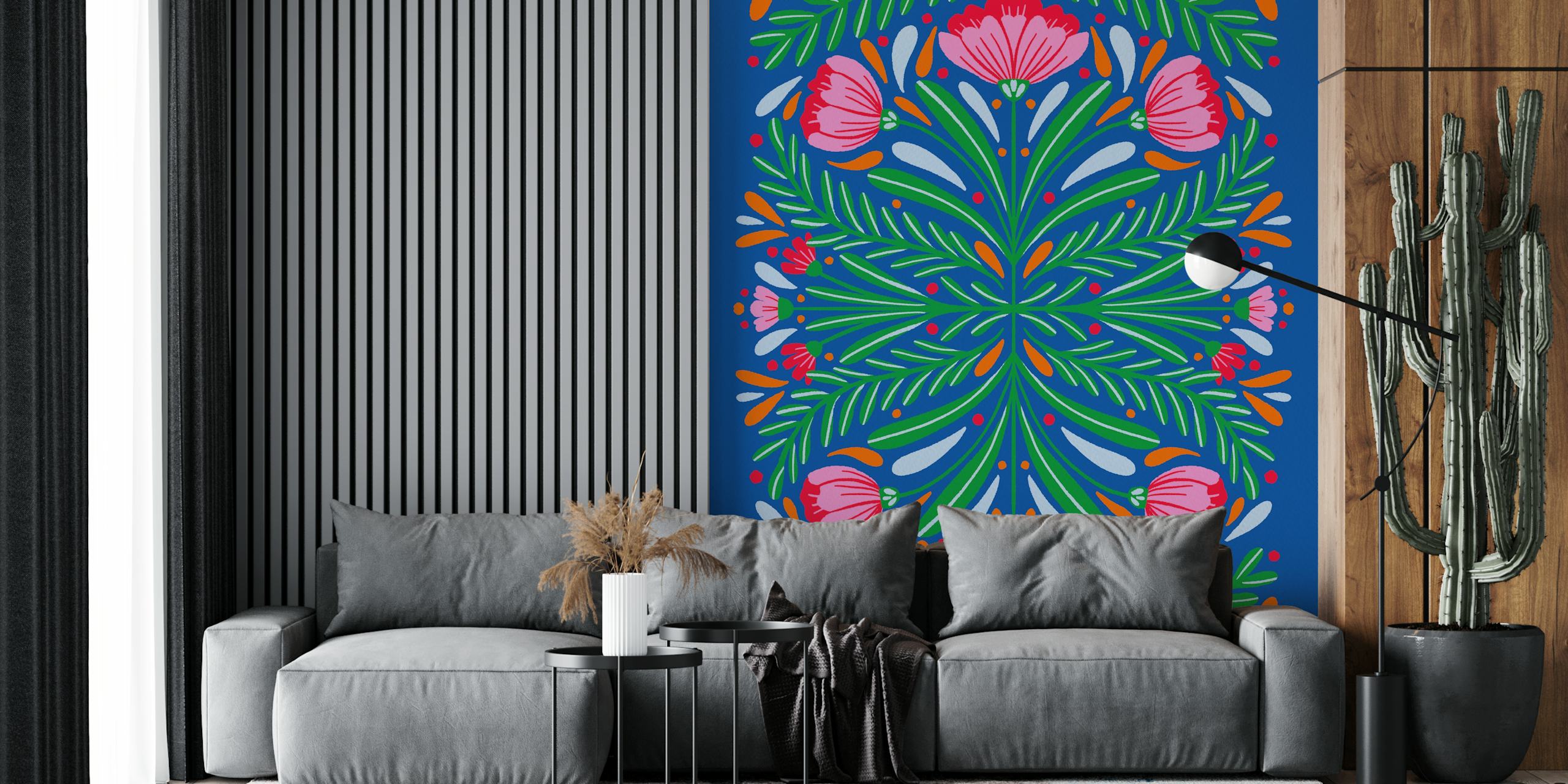 Ταπετσαρία Bold Symmetrical Flowers σε ένα δωμάτιο
