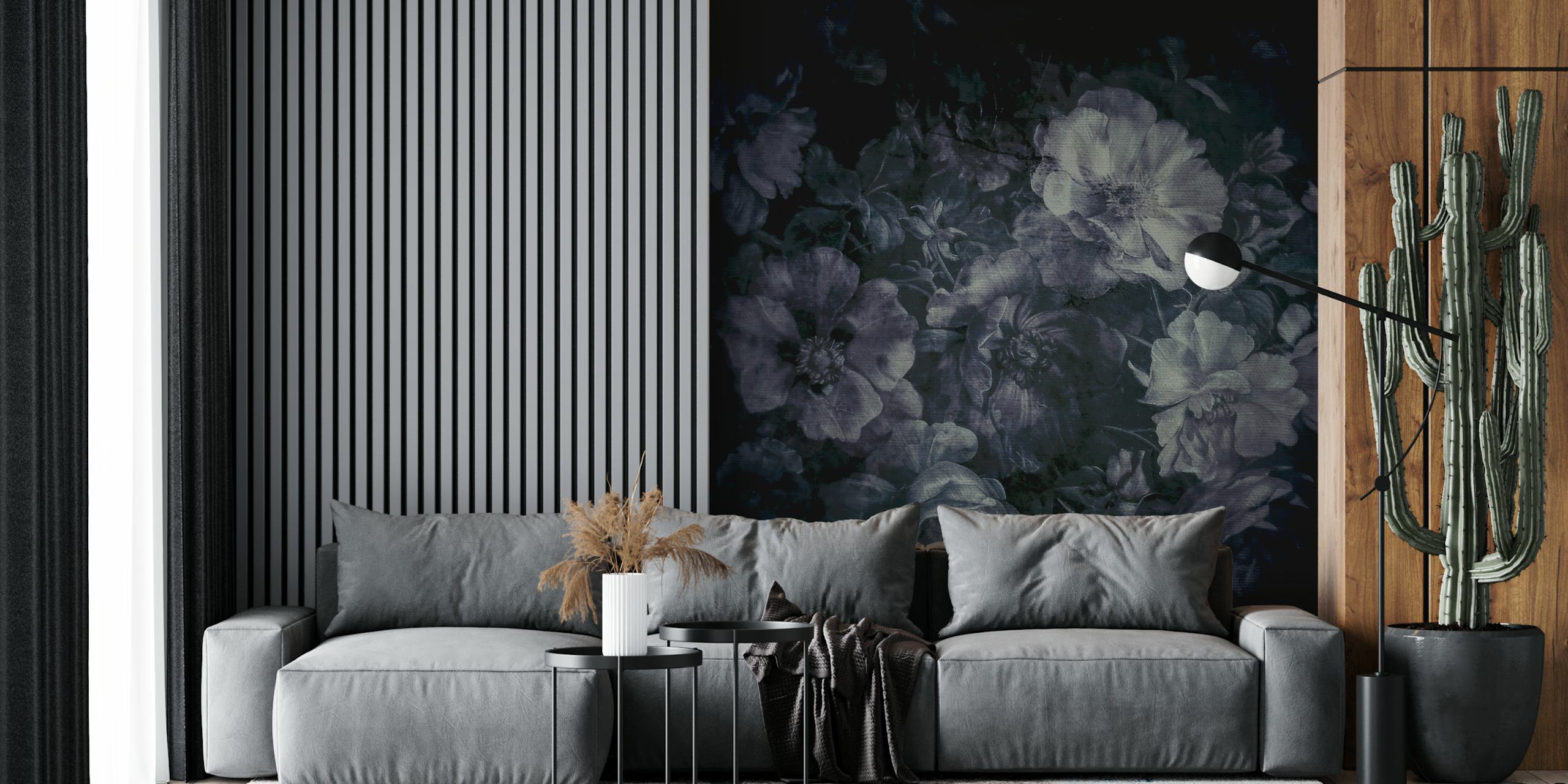 Monochrome floral pattern with dark tones wallpaper