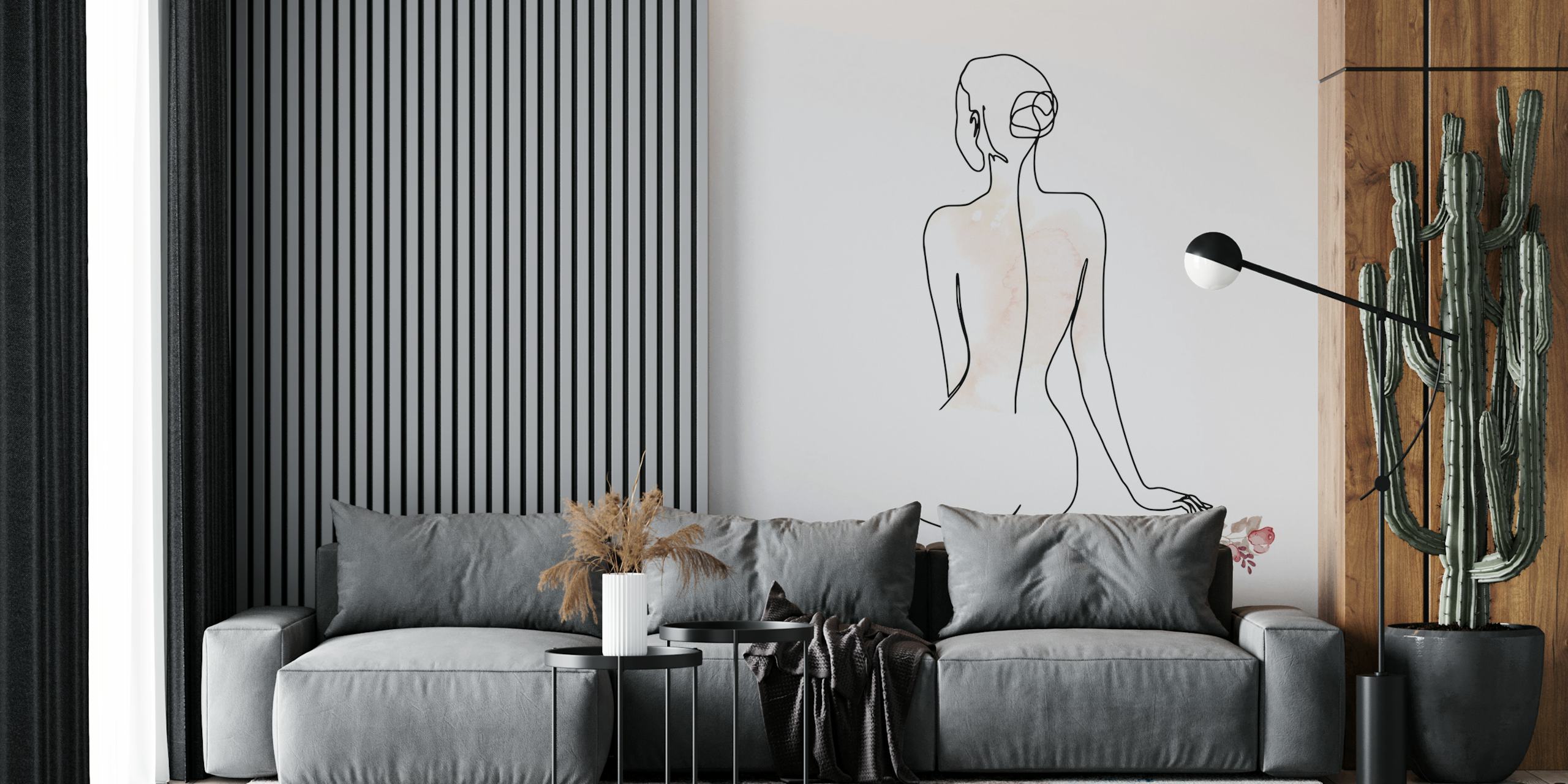 Line Art of Naked Woman ταπετσαρία σε ένα δωμάτιο