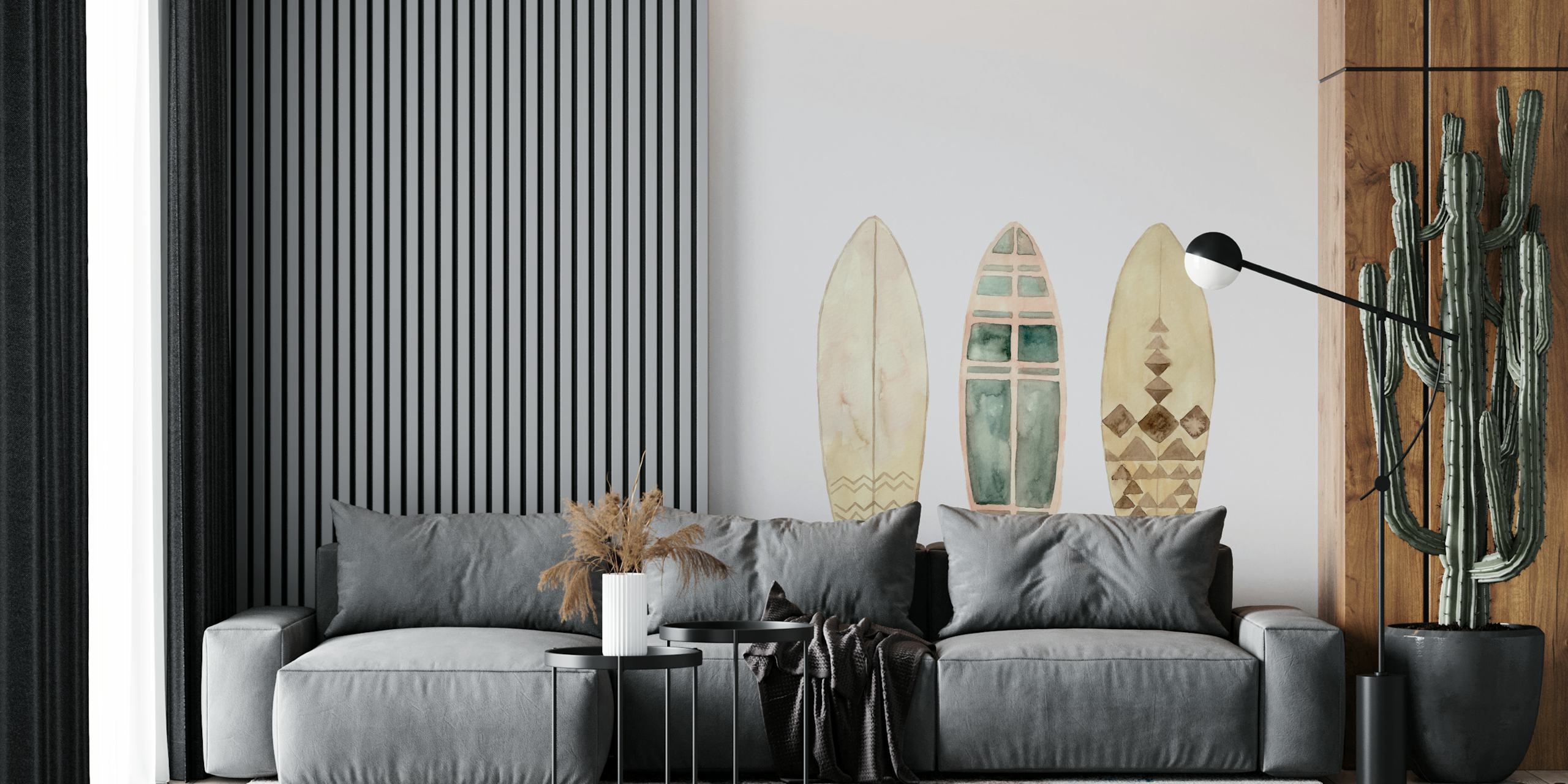 Surfboard wallpaper design in a room