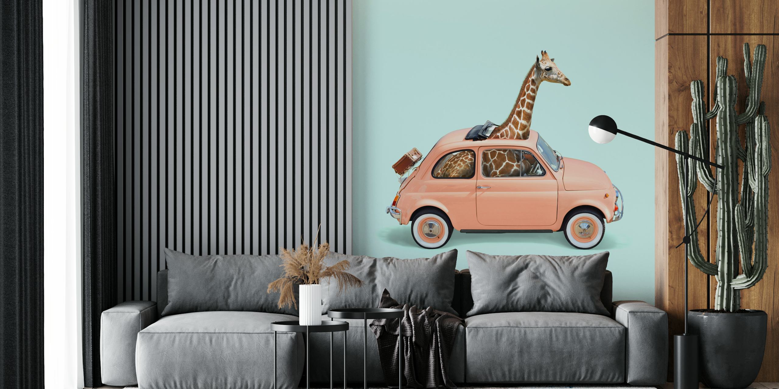Giraffe i en pink bil tapet