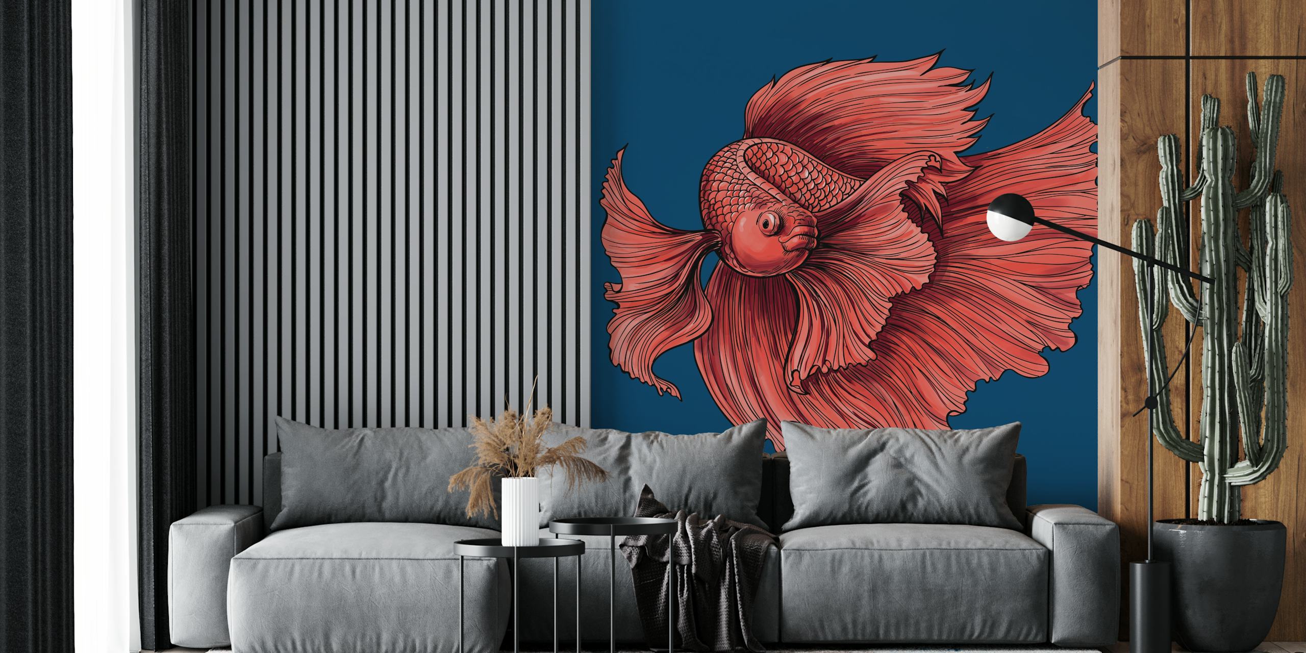 Siamese Fighting Fish wall mural on blue background