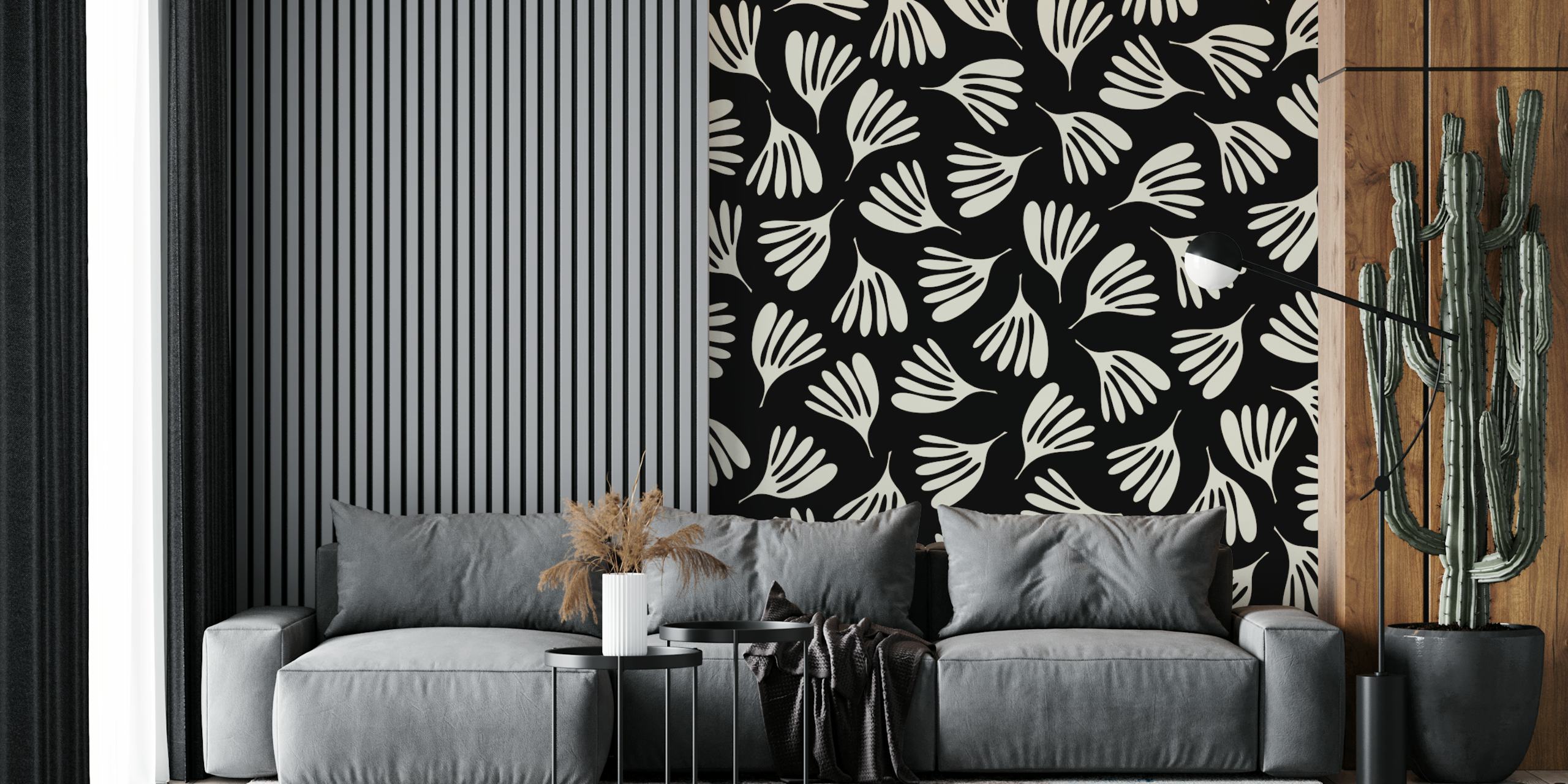 Floral design in black and white wallpaper