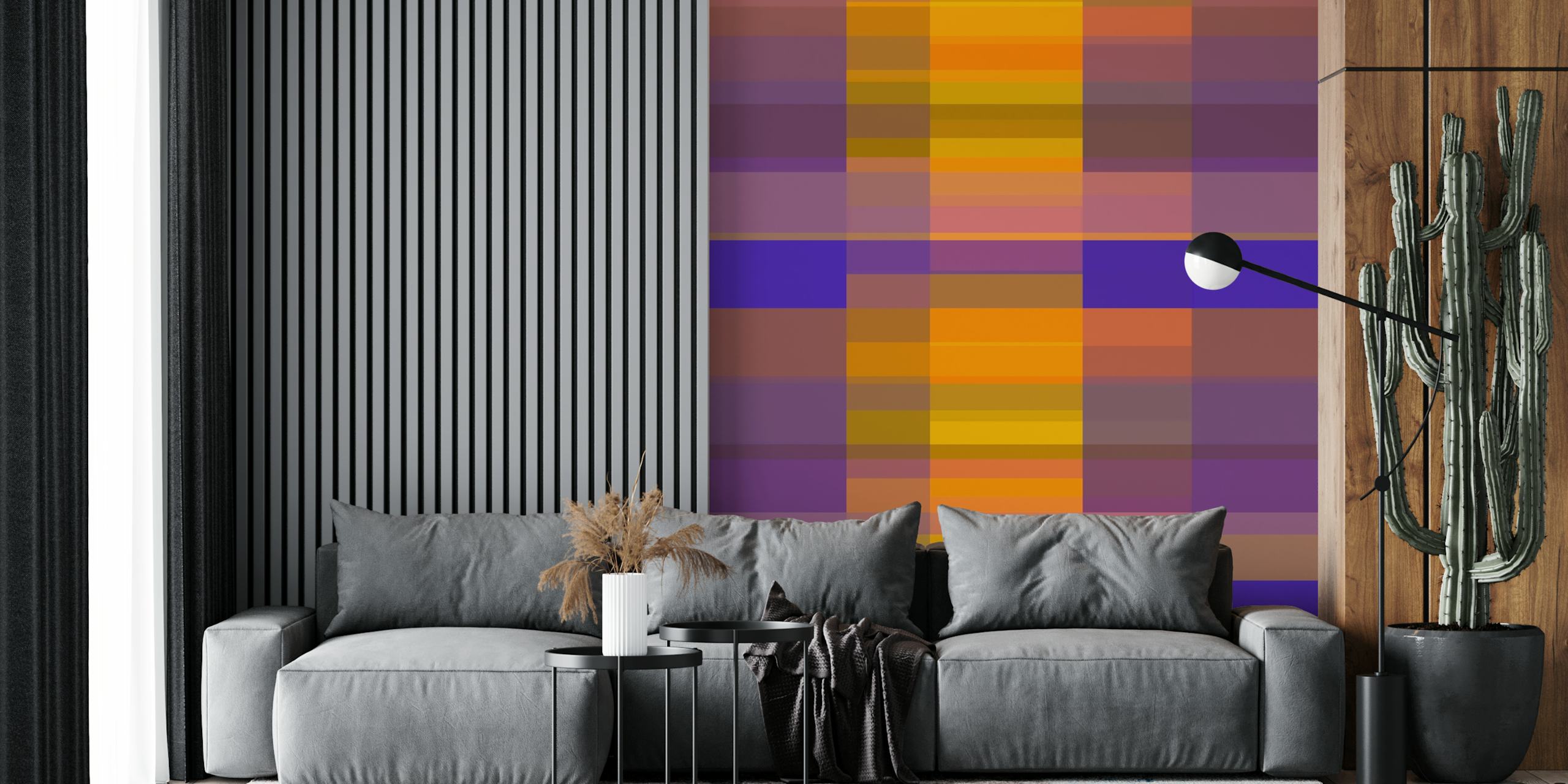 Sunset pixel art wallpaper in a room