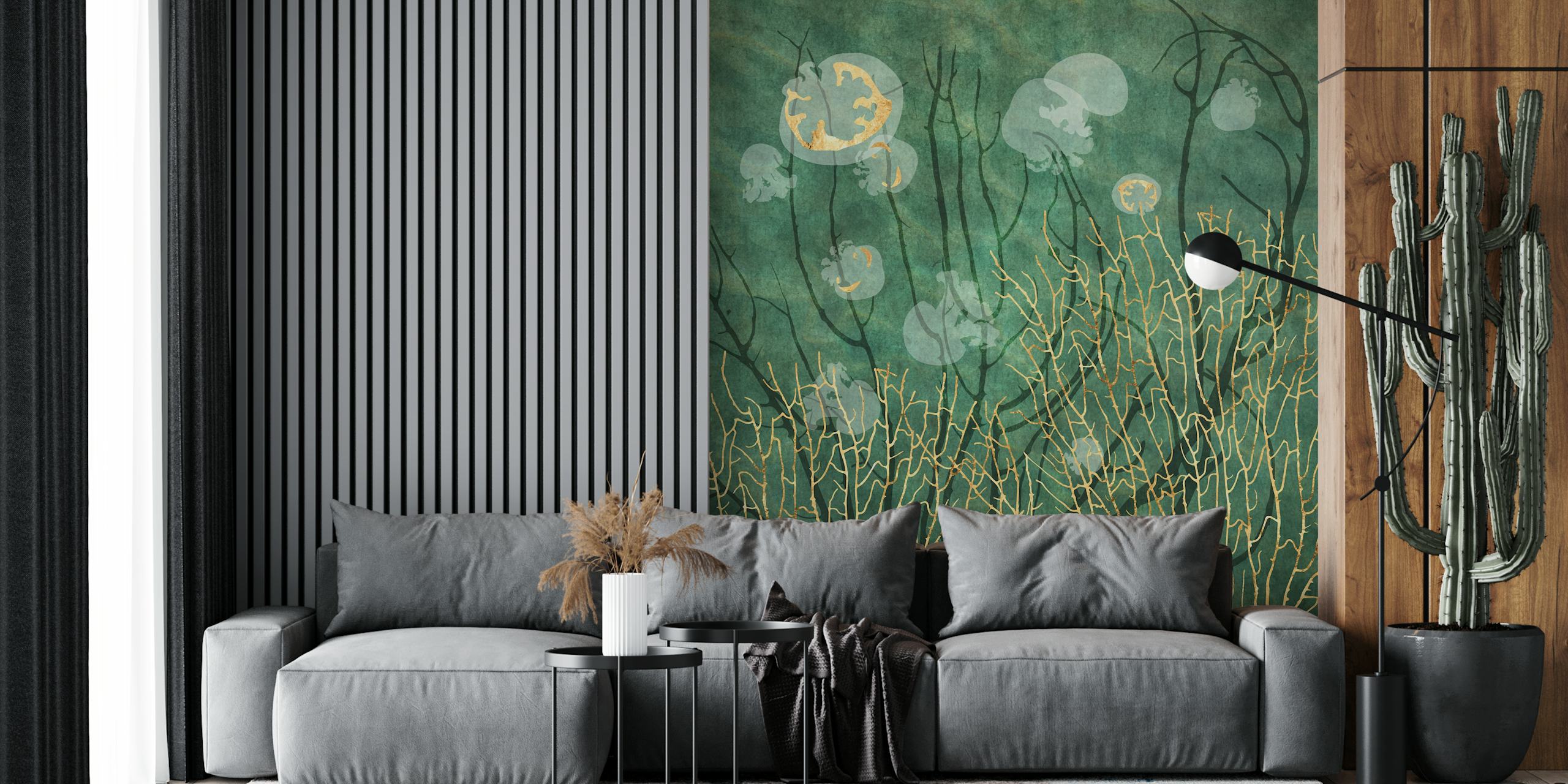 Sea Fan and Jellyfish wallpaper in a room