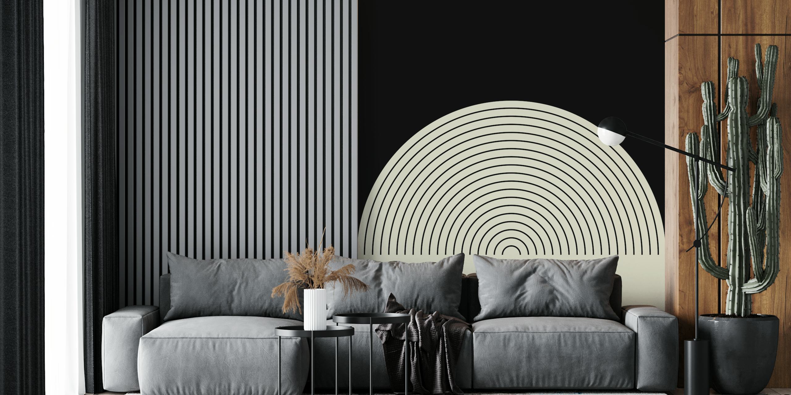 Black and cream geometric striped wallpaper