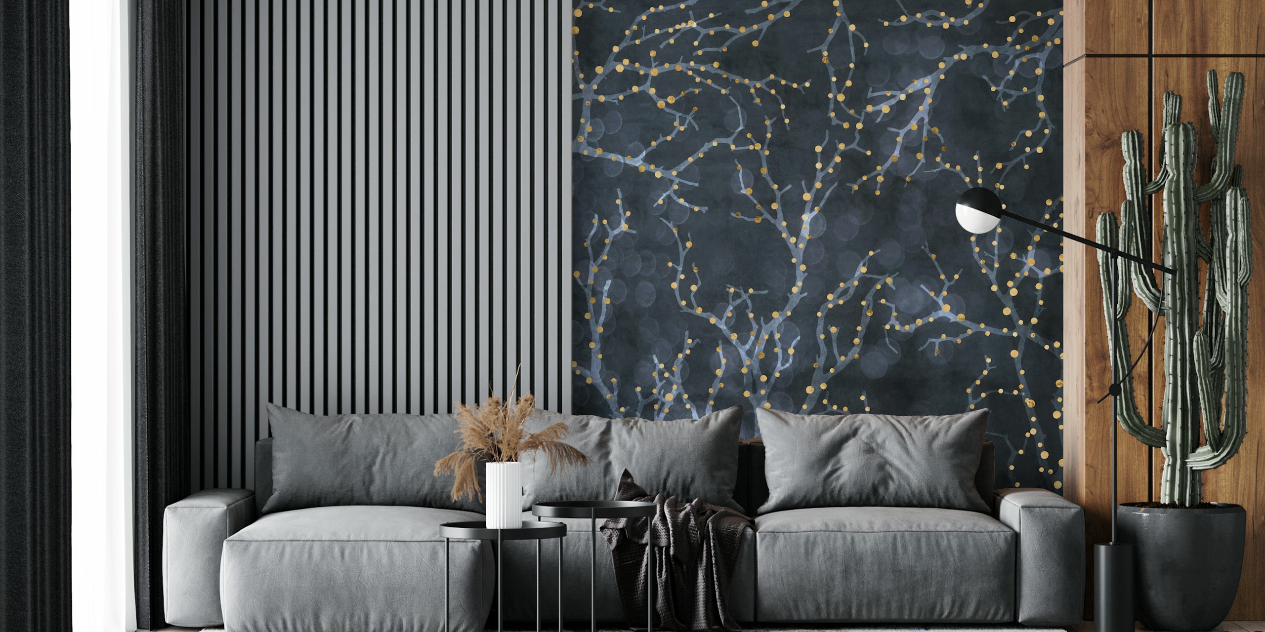 Branches with fairy lights wallpaper design