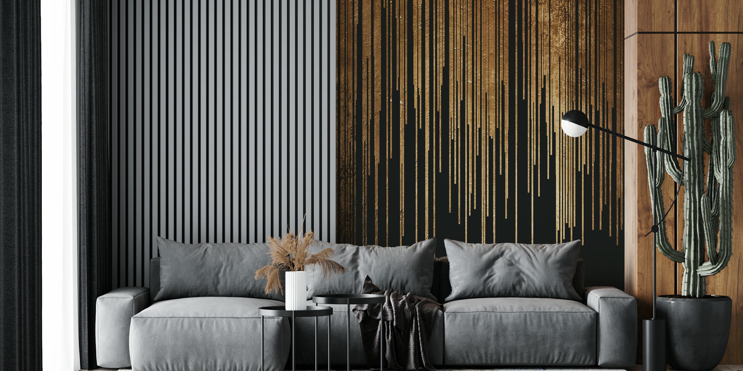 Abstract vertical lines in gold and black wallpaper