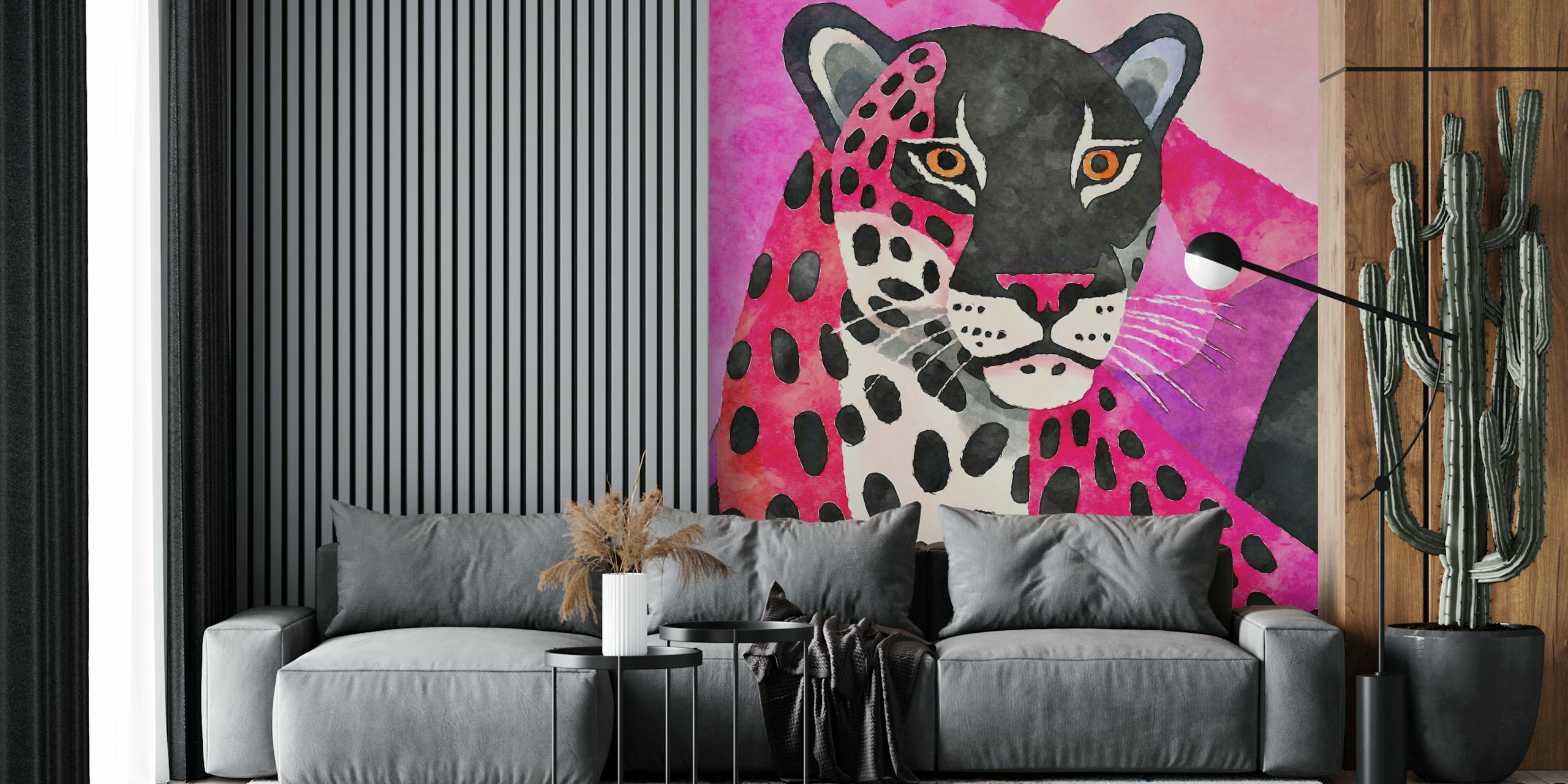 Pink Watercolor Jungle Cheetah wallpaper in a room