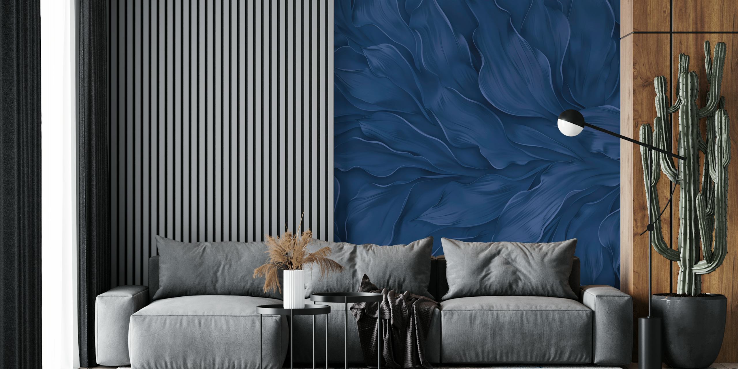 Calm Blue Sculptured Foliage design de papel de parede