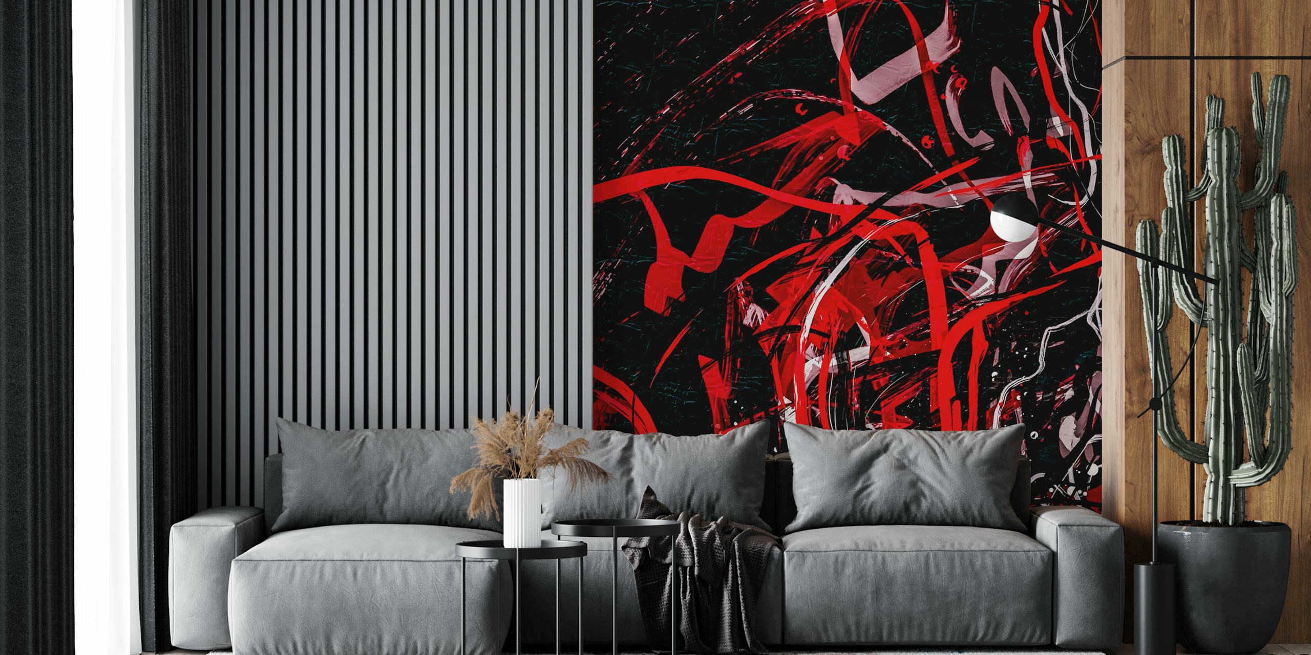 Abstract brush strokes in red, black, and white wallpaper