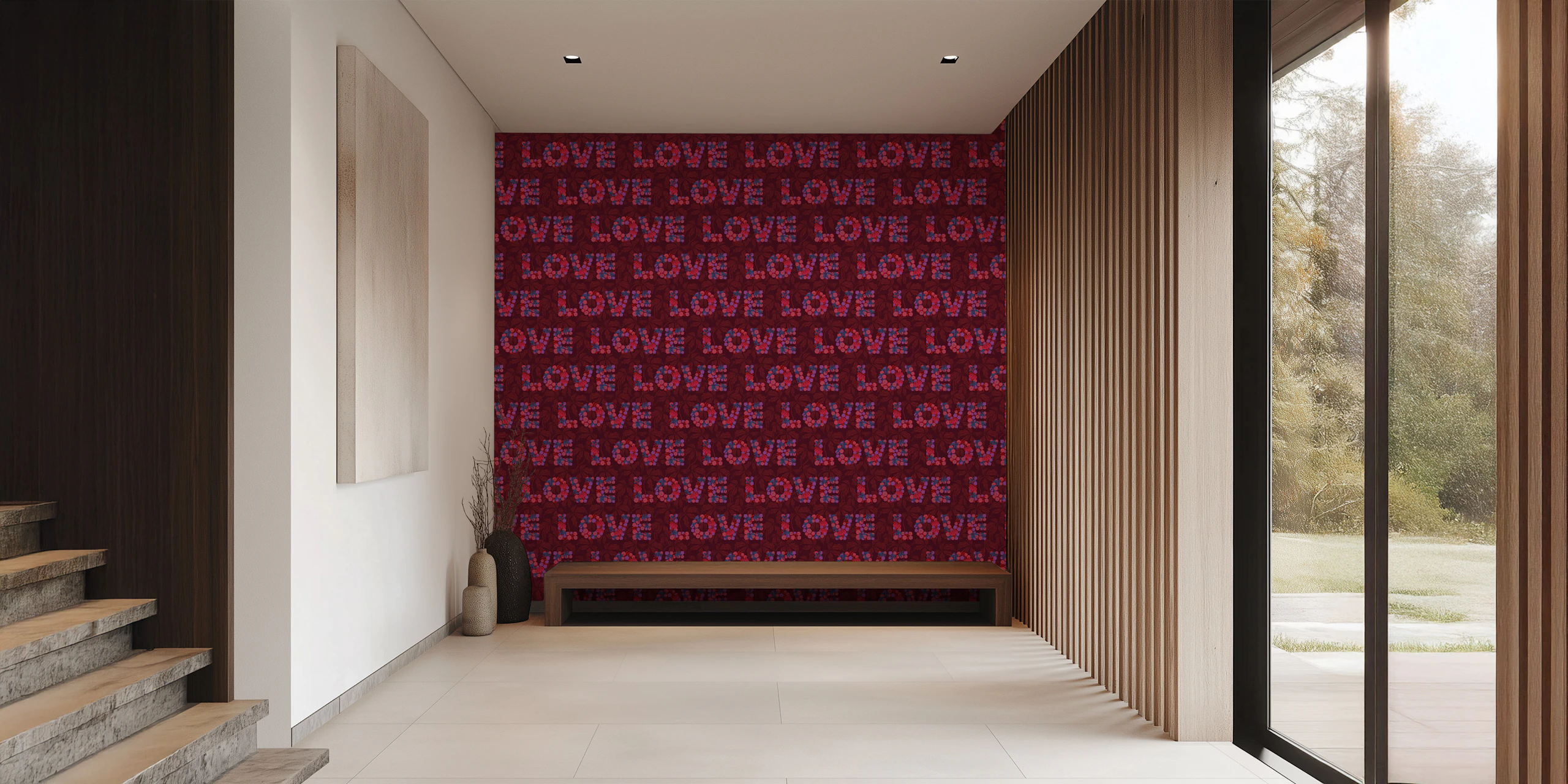 Wallpaper Color Lettering Red Floral Lettering Wallpaper for Living Room
