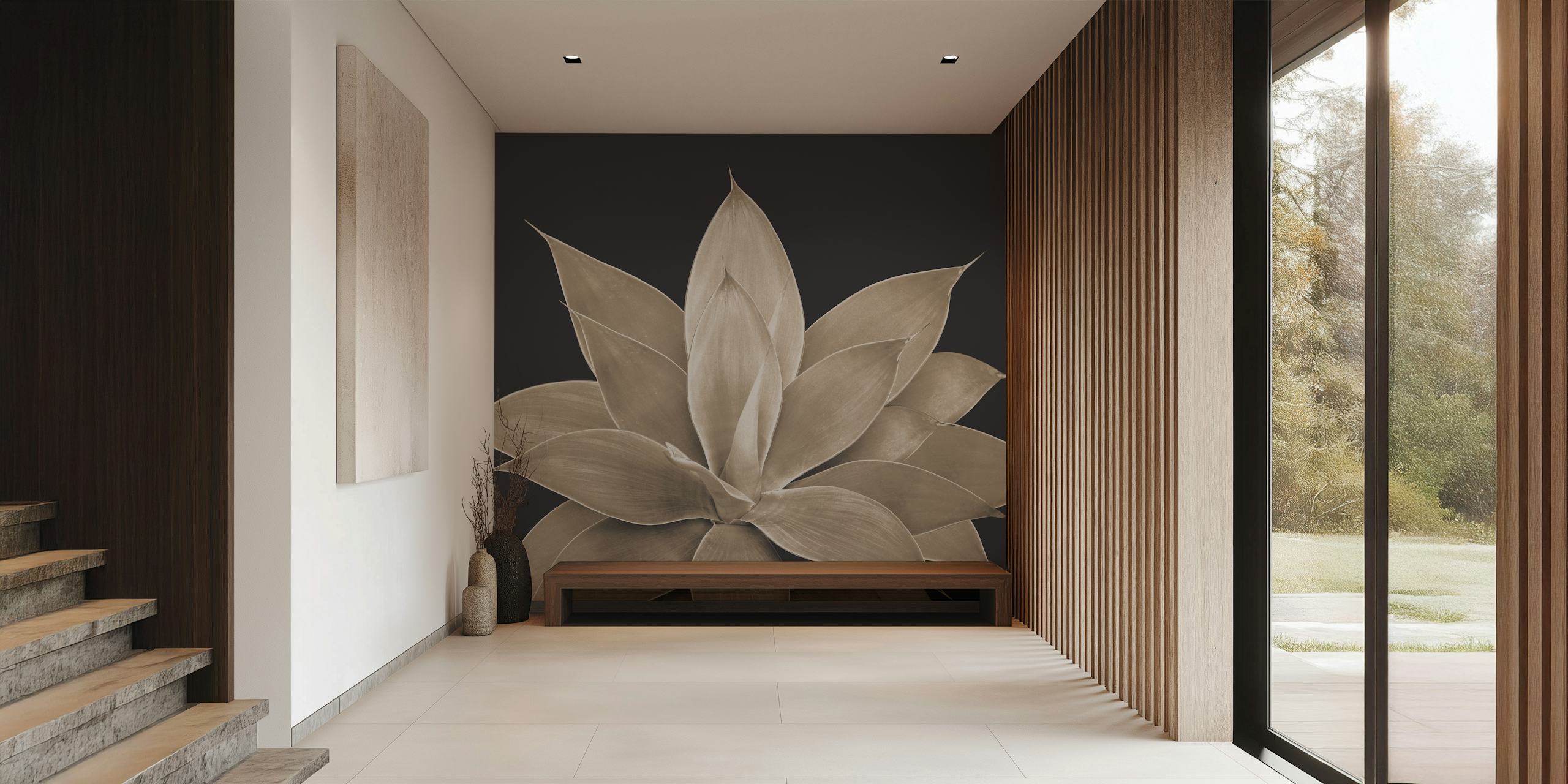 Sepia Agave behang in een moderne kamer