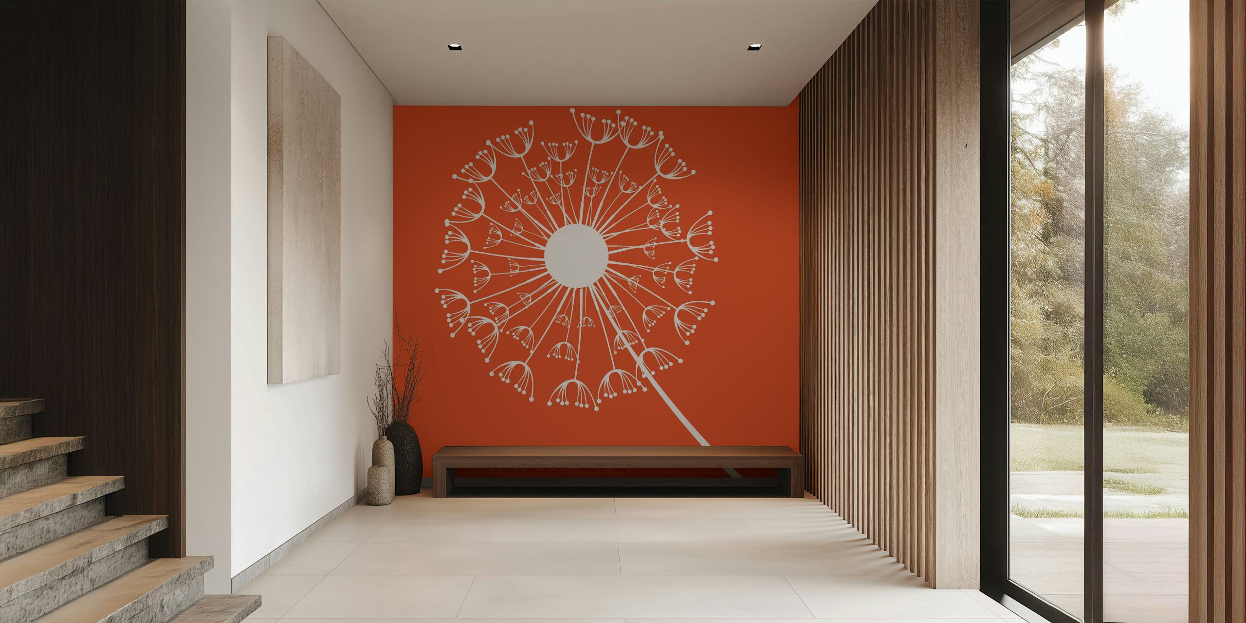 Rost orange tapet med maskros siluettdesign