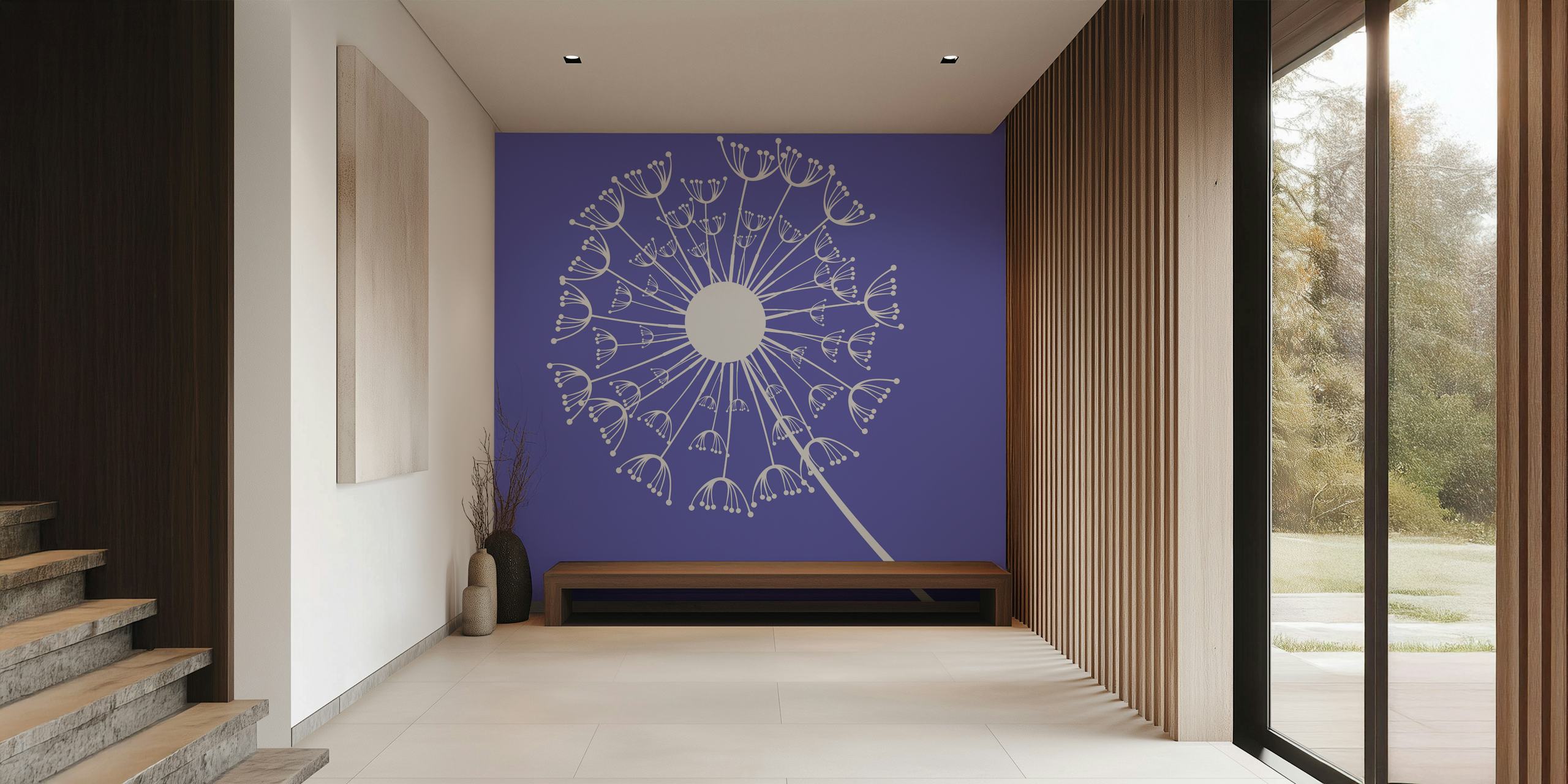White dandelion floral pattern on purple background wallpaper