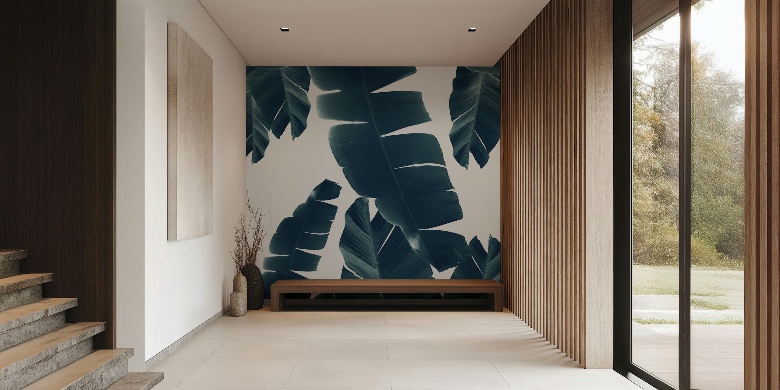Banana Leaves Green Blue 2 wallpaper in room