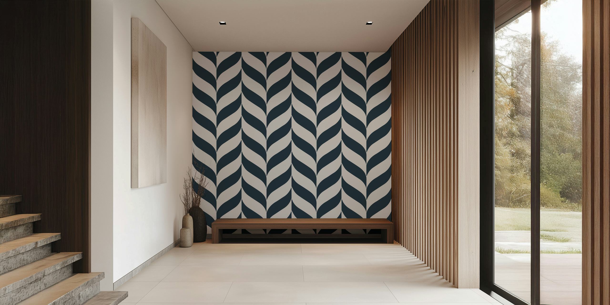 Monochrome chevron pattern papel pintado en la habitación