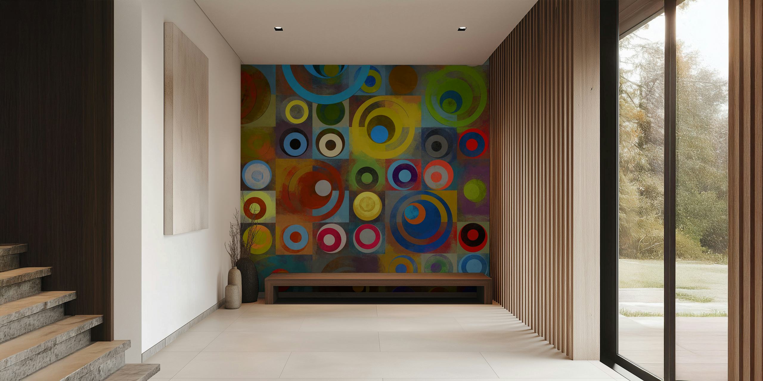 Colorful circles wallpaper in a room