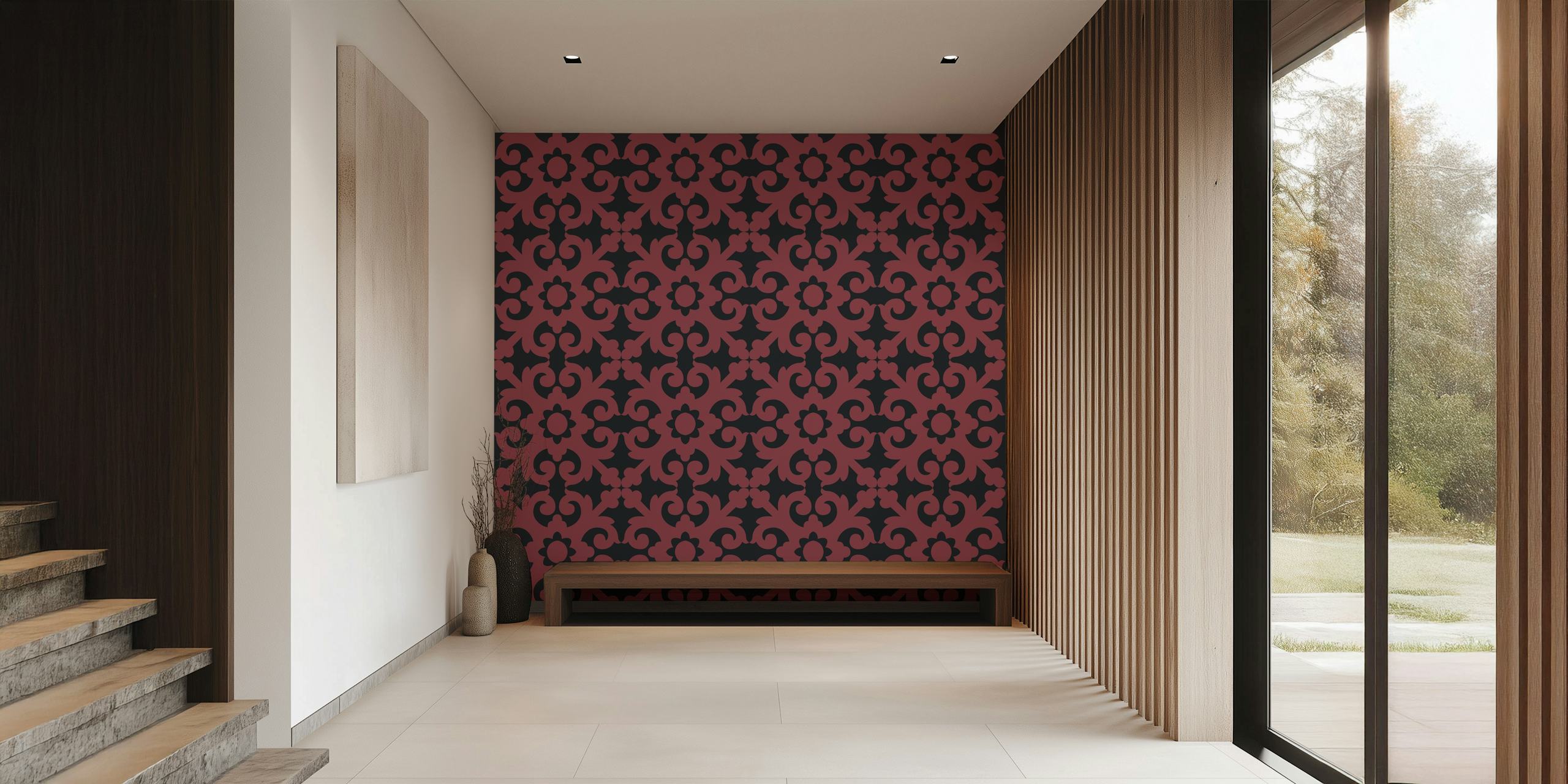 Papel pintado Oriental Ornament Marsala en una habitación
