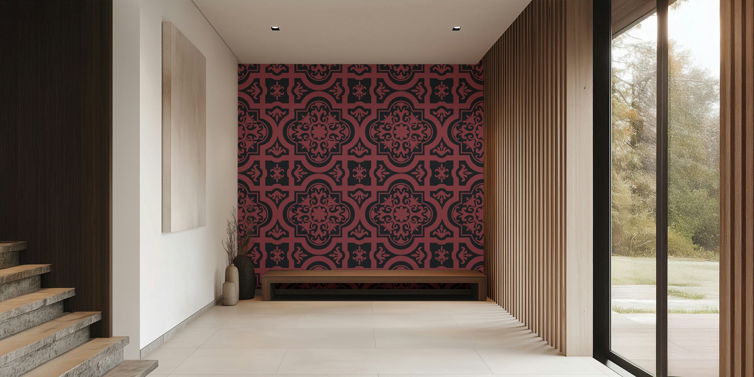 Talavera Marsala Black Orient wallpaper in a room
