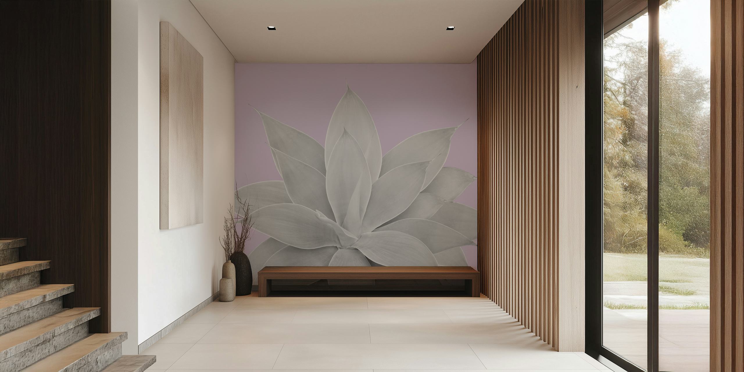 Grayscale agave plant illustration on pastel lavender background