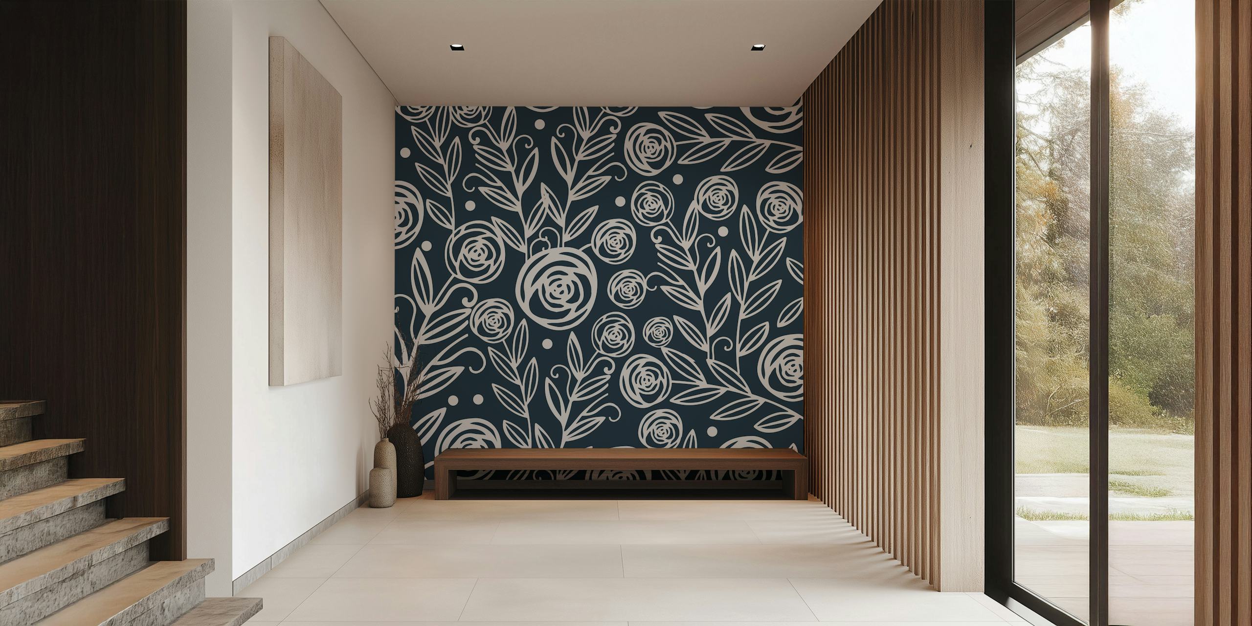 Papel de parede Black and white roses em um quarto