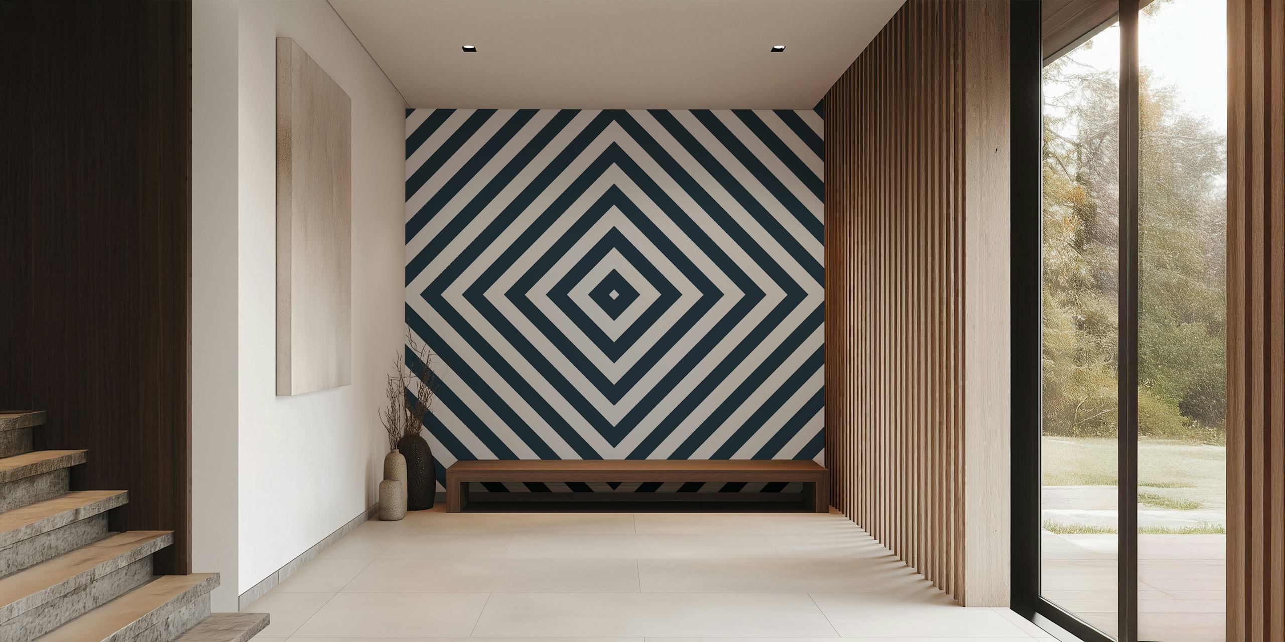 Geometric black and white diamond pattern wallpaper