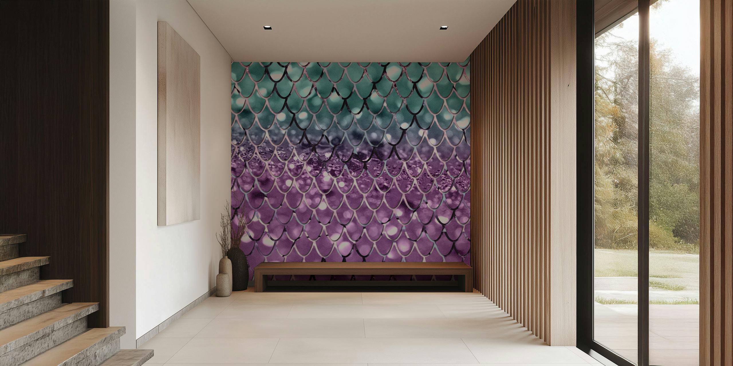 Mermaid scales wallpaper in a room