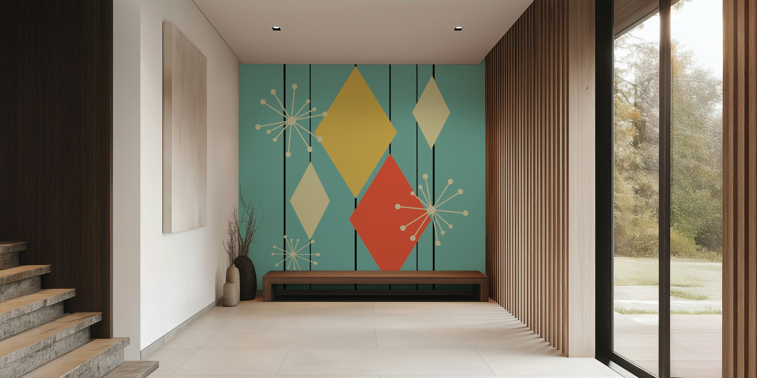 Mid Century Modern Diamonds II wallpaper in a room