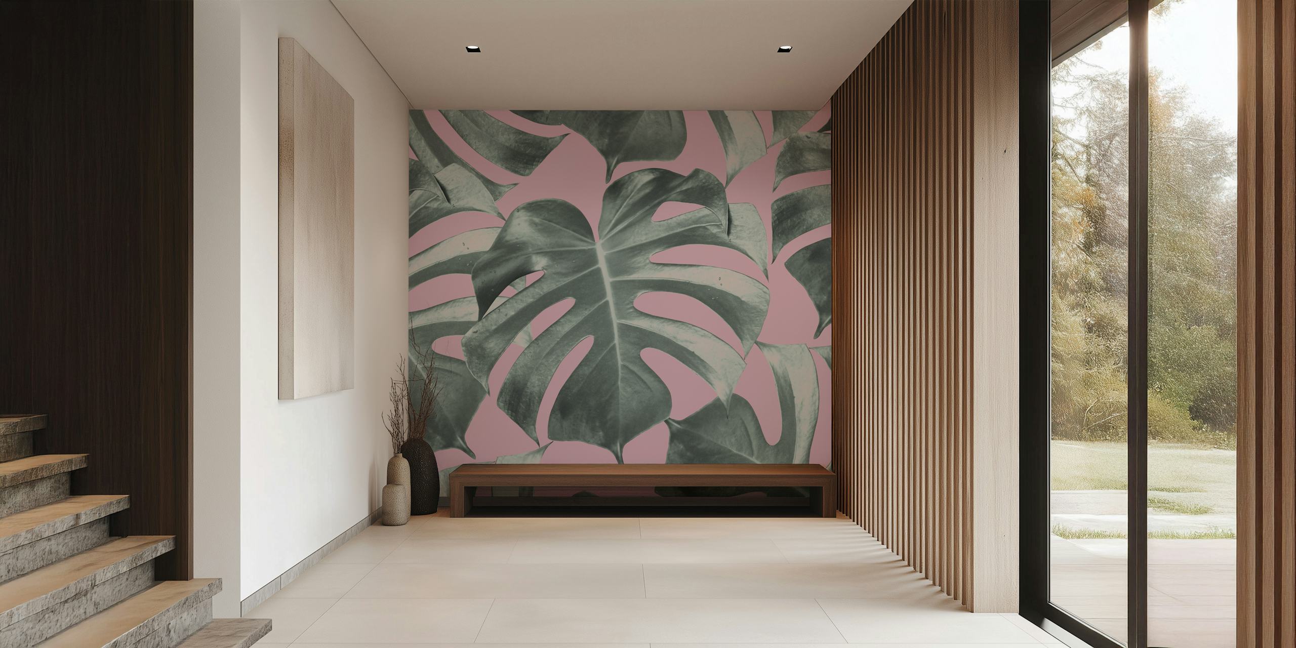 Tropical Monstera Leaves wall mural with green foliage design