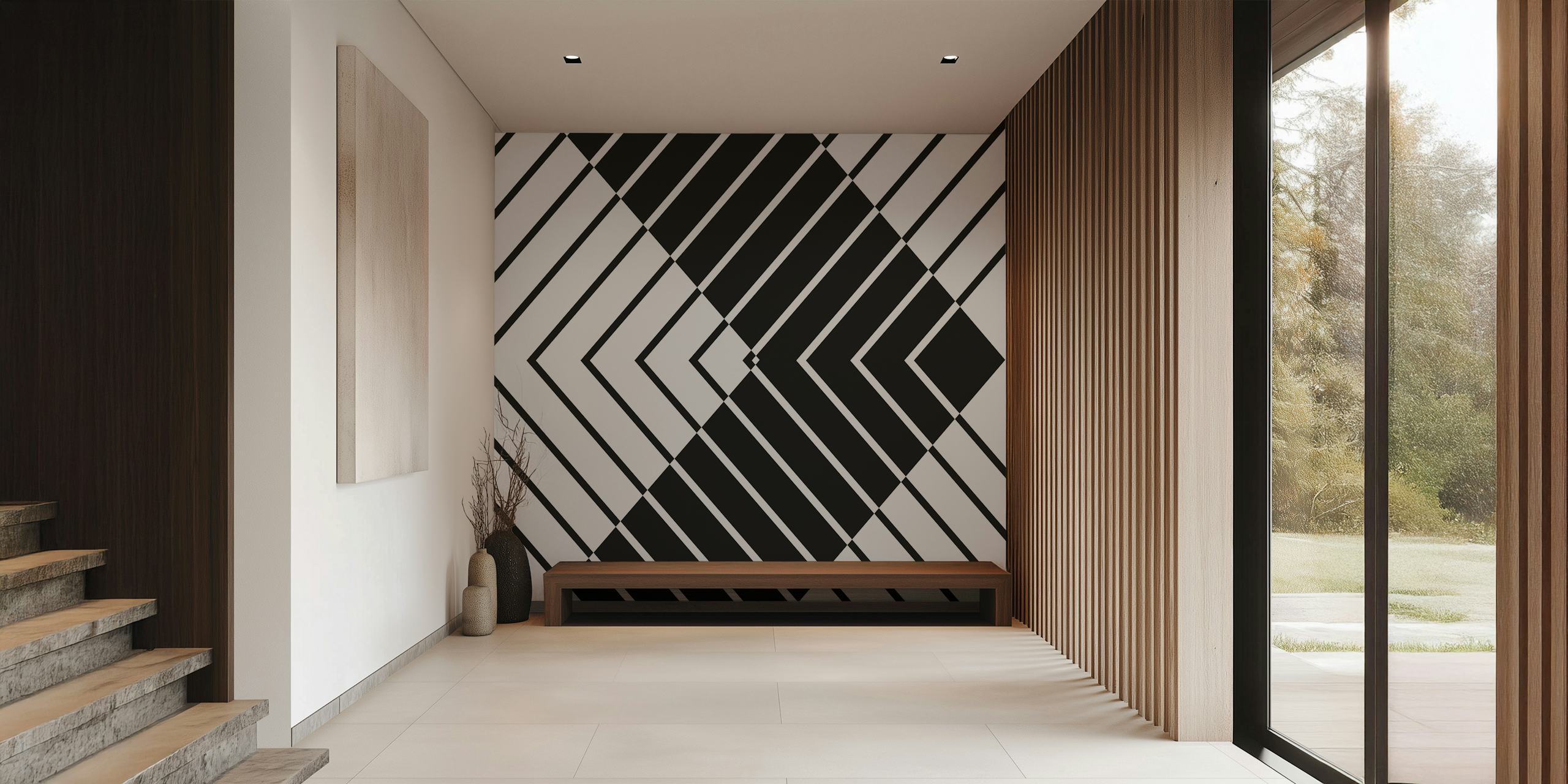 Minimalistic graphic lineart tapet i ett rum